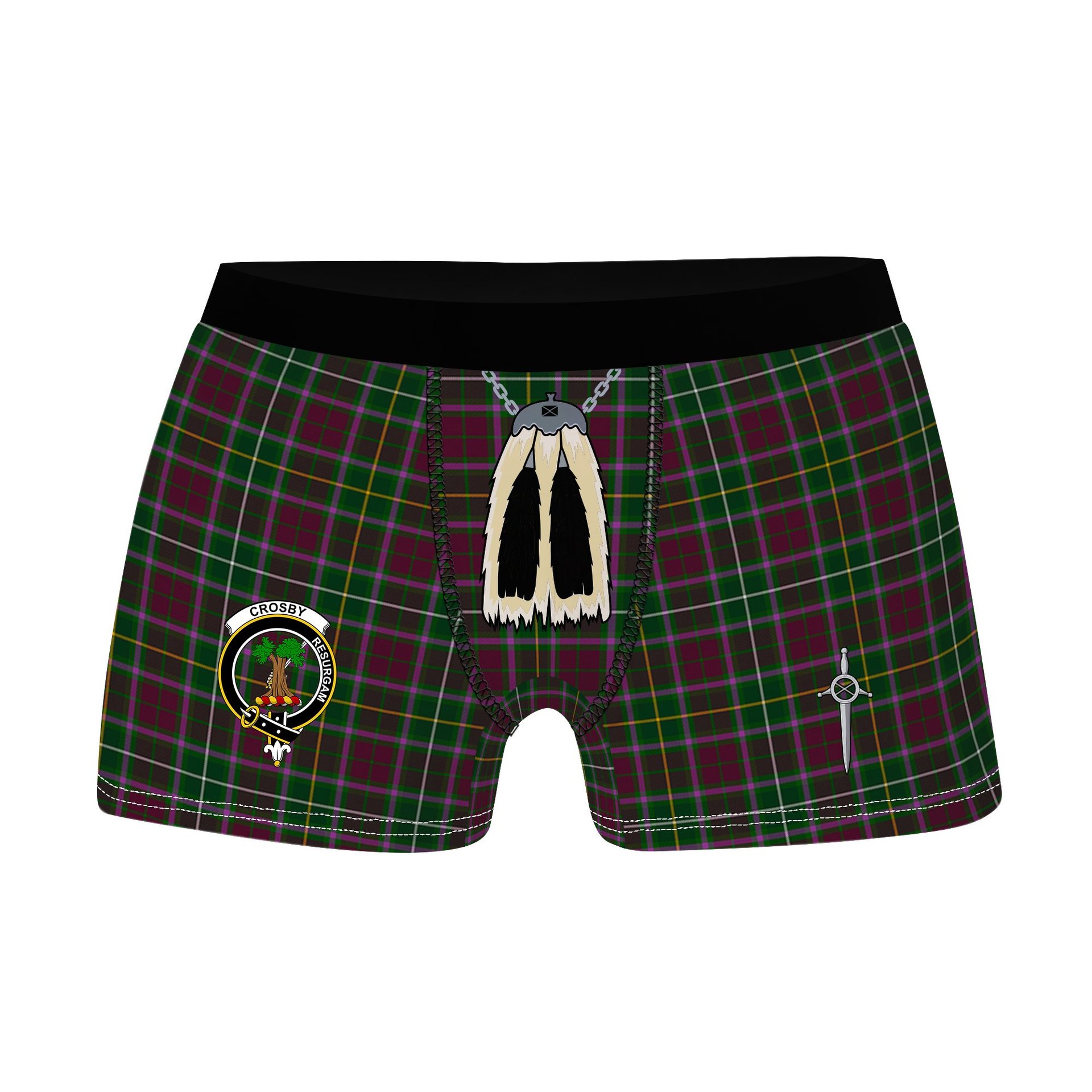 ScotsTee Shop Scottish Crosby Clan Crest Highland Kilt Sporran Tartan Boxer Briefs