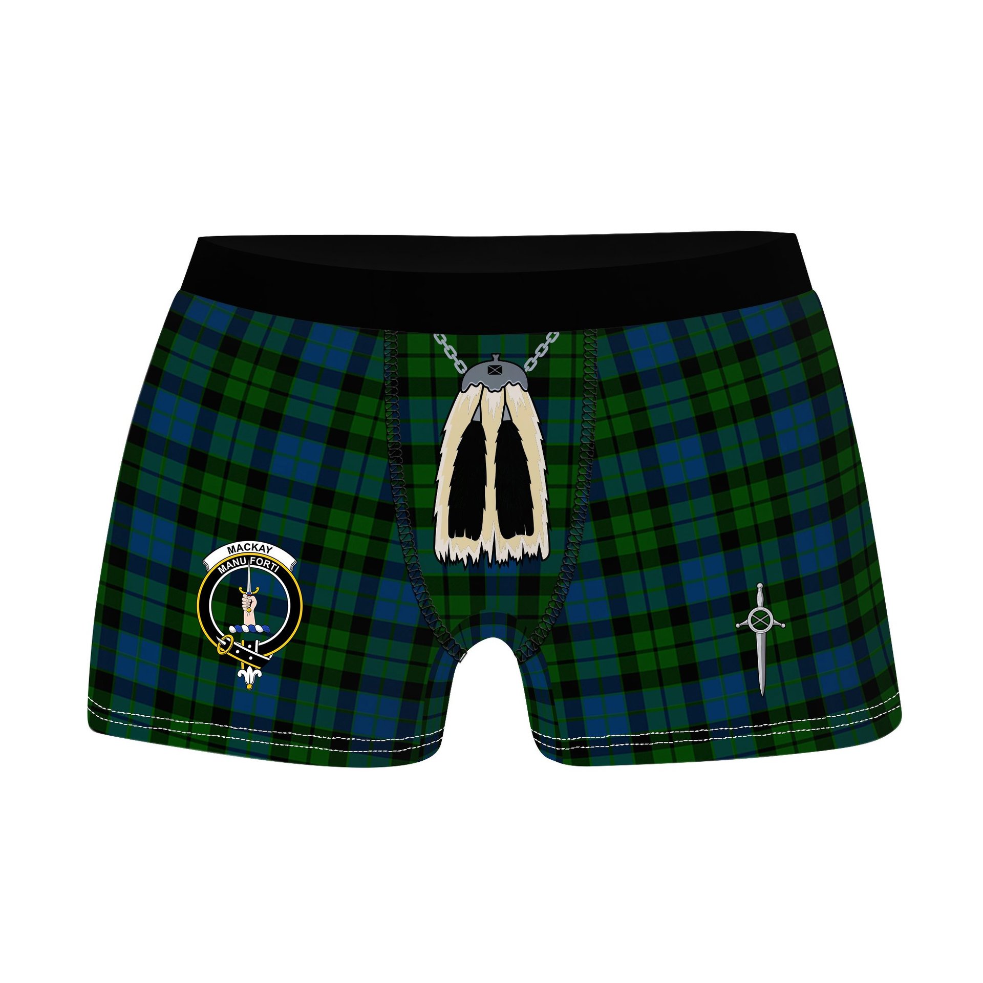 ScotsTee Shop Scottish MacKay Modern Clan Crest Highland Kilt Sporran Tartan Boxer Briefs