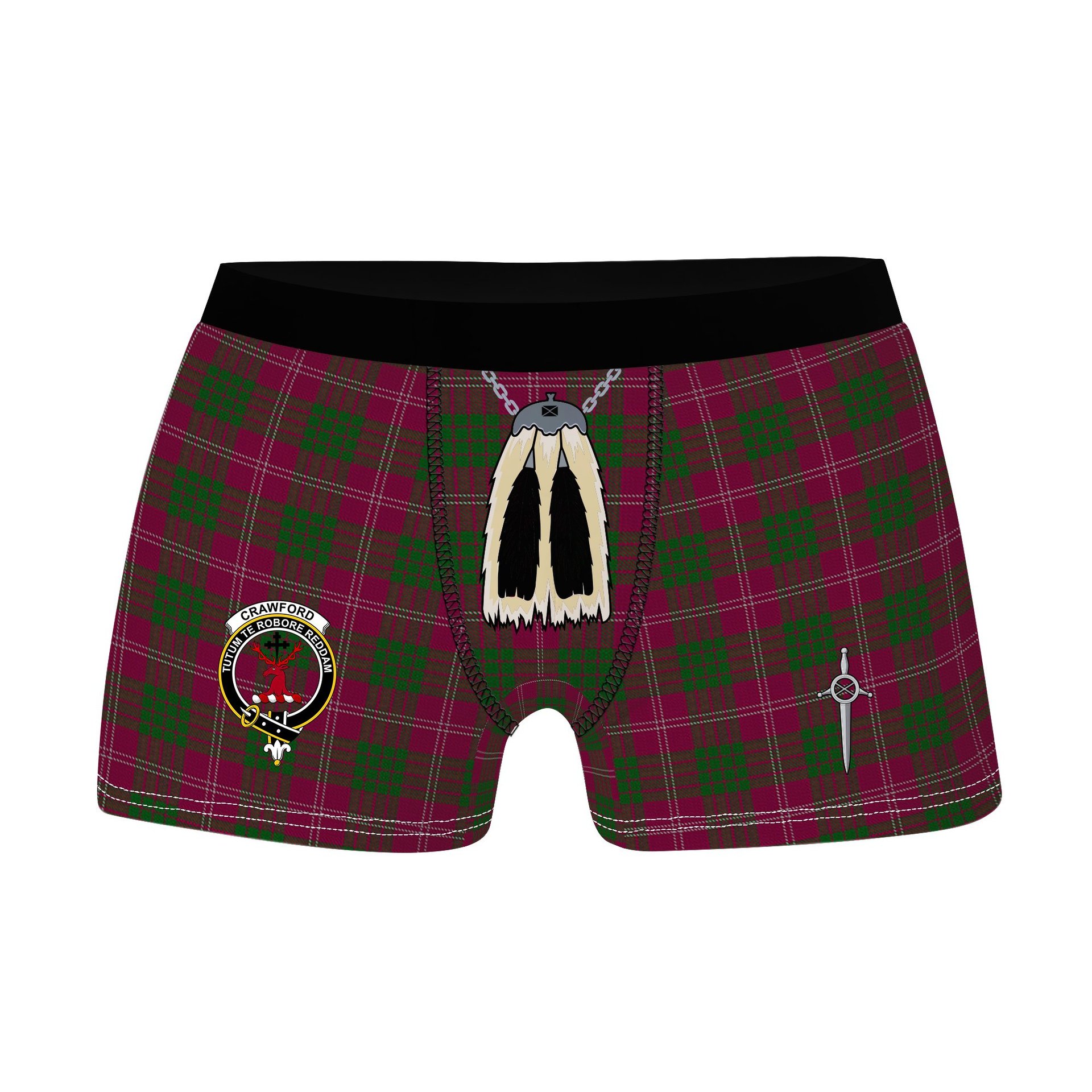 ScotsTee Shop Scottish Crawford Clan Crest Highland Kilt Sporran Tartan Boxer Briefs