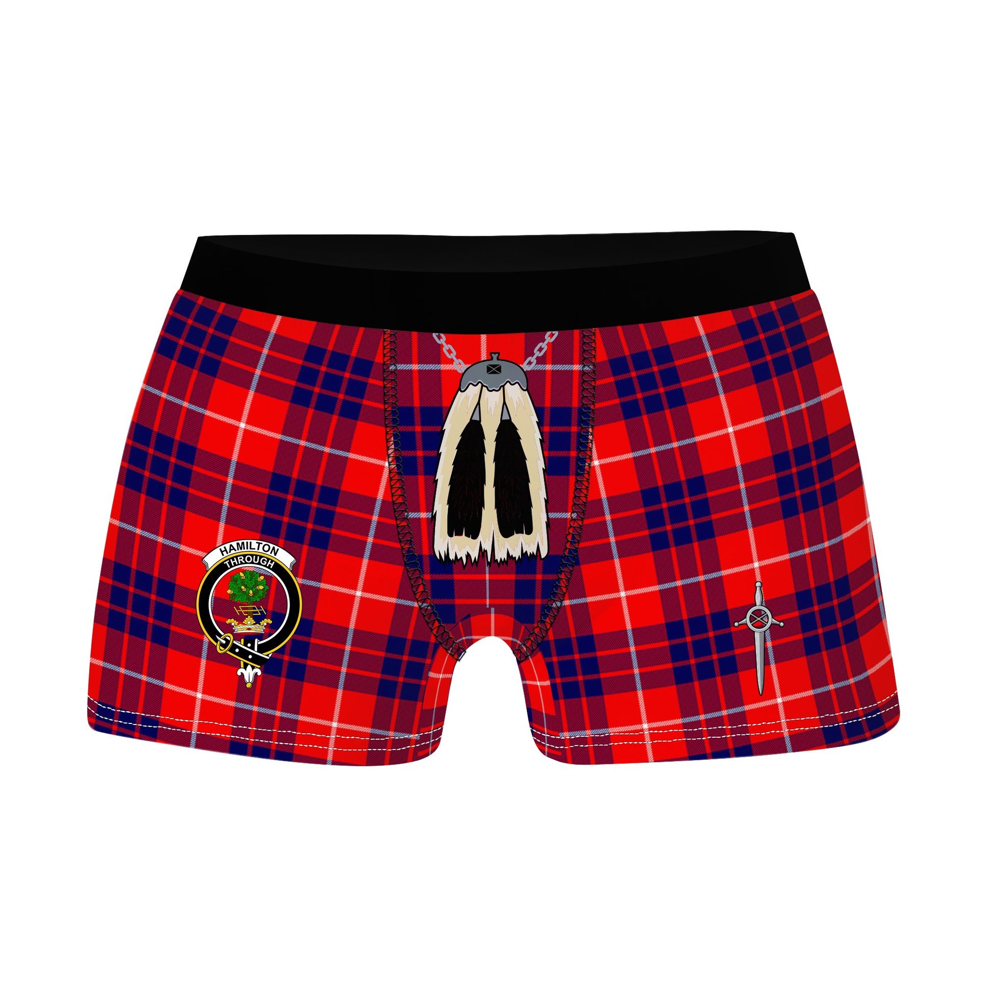 ScotsTee Shop Scottish Hamilton Modern Clan Crest Highland Kilt Sporran Tartan Boxer Briefs