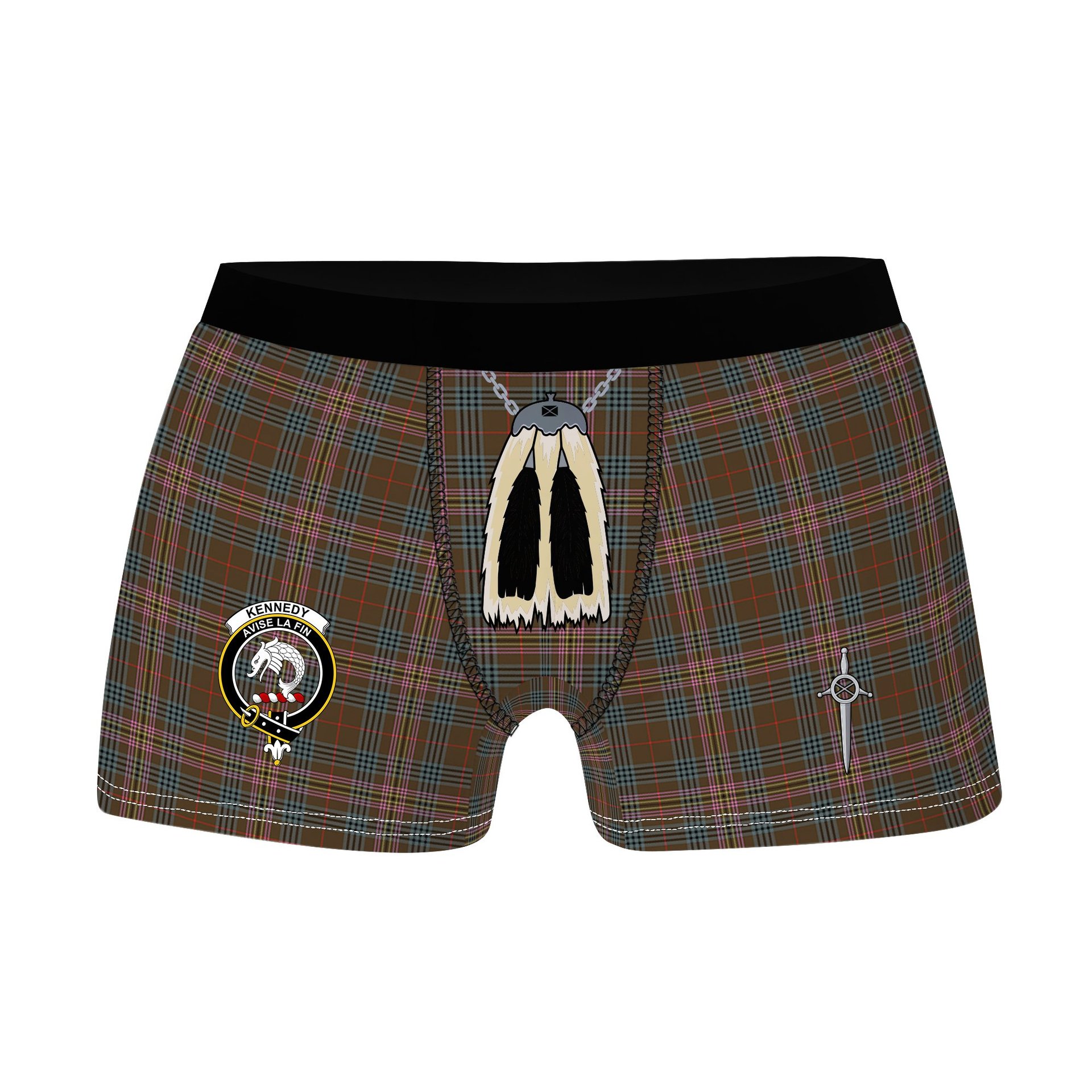 ScotsTee Shop Scottish Kennedy Weathered Clan Crest Highland Kilt Sporran Tartan Boxer Briefs