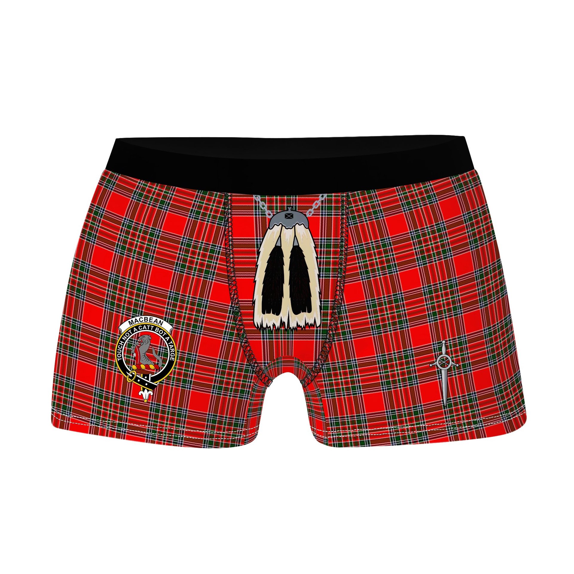 ScotsTee Shop Scottish MacBean Modern Clan Crest Highland Kilt Sporran Tartan Boxer Briefs