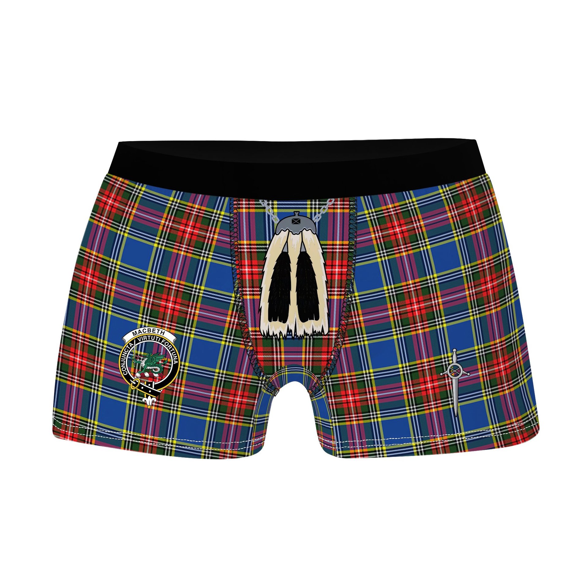 ScotsTee Shop Scottish MacBeth Modern SC Clan Crest Highland Kilt Sporran Tartan Boxer Briefs