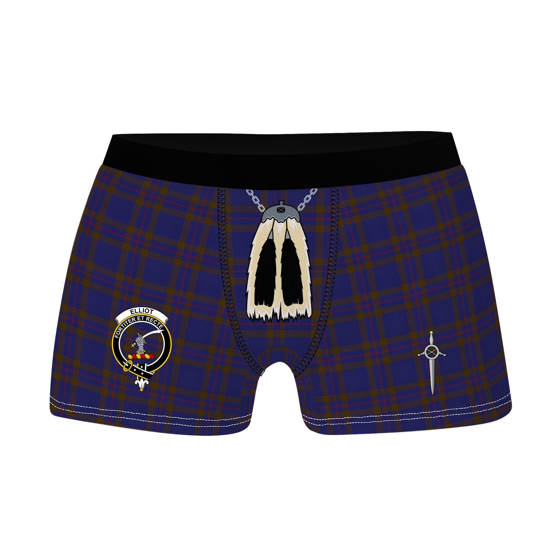 ScotsTee Shop Scottish Elliot Clan Crest Highland Kilt Sporran Tartan Boxer Briefs