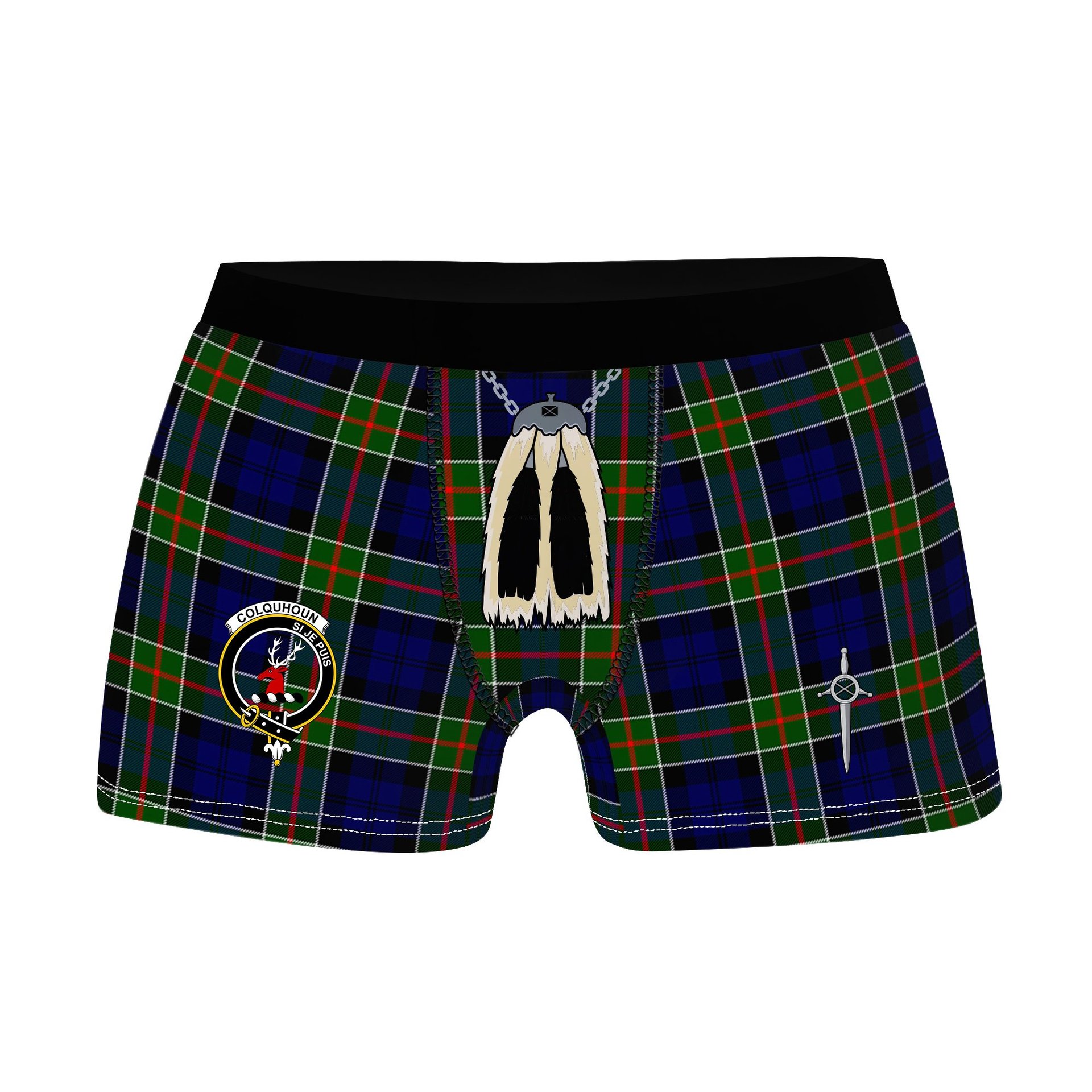 ScotsTee Shop Scottish Colquhoun Modern Clan Crest Highland Kilt Sporran Tartan Boxer Briefs