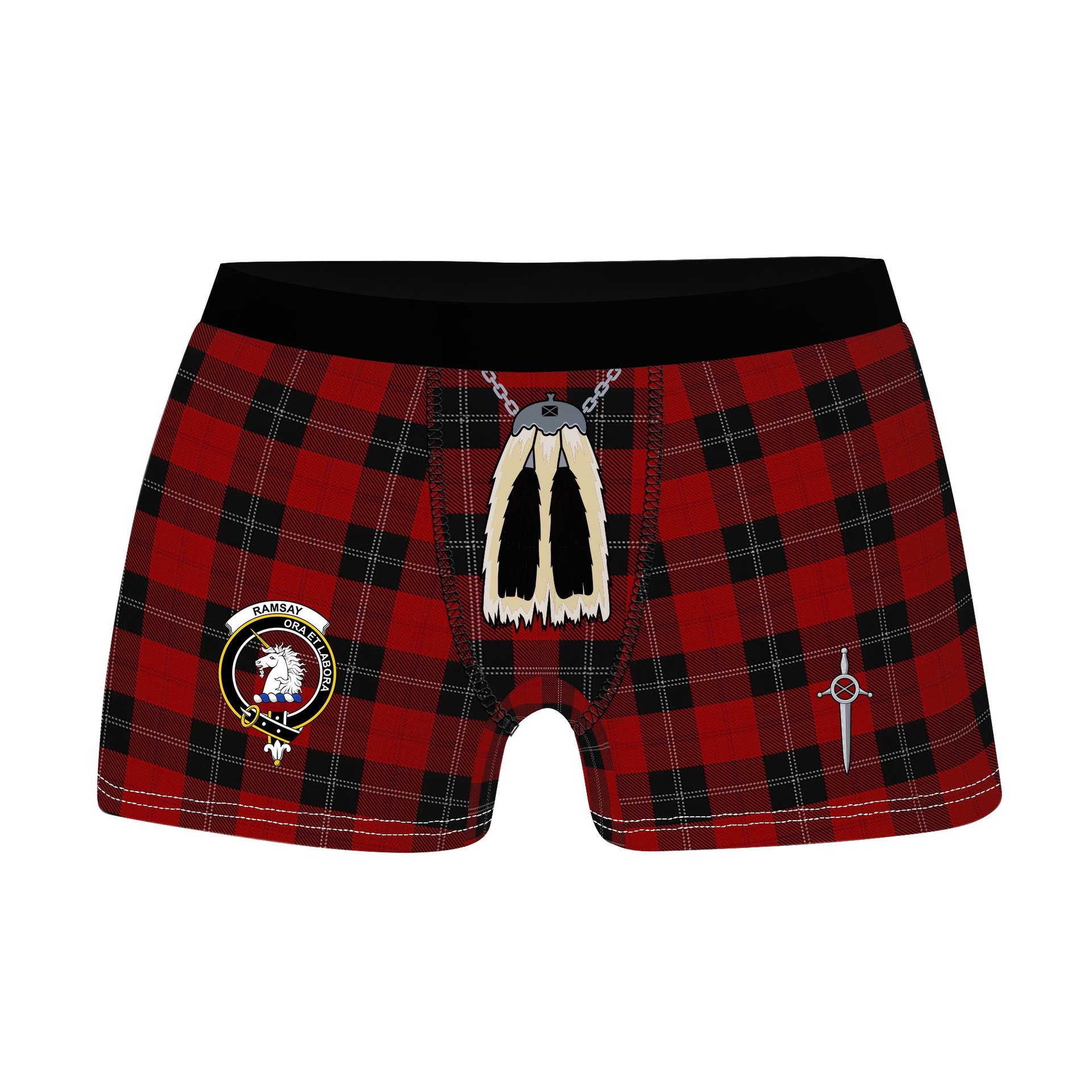 ScotsTee Shop Scottish Ramsay Red Clan Crest Highland Kilt Sporran Tartan Boxer Briefs
