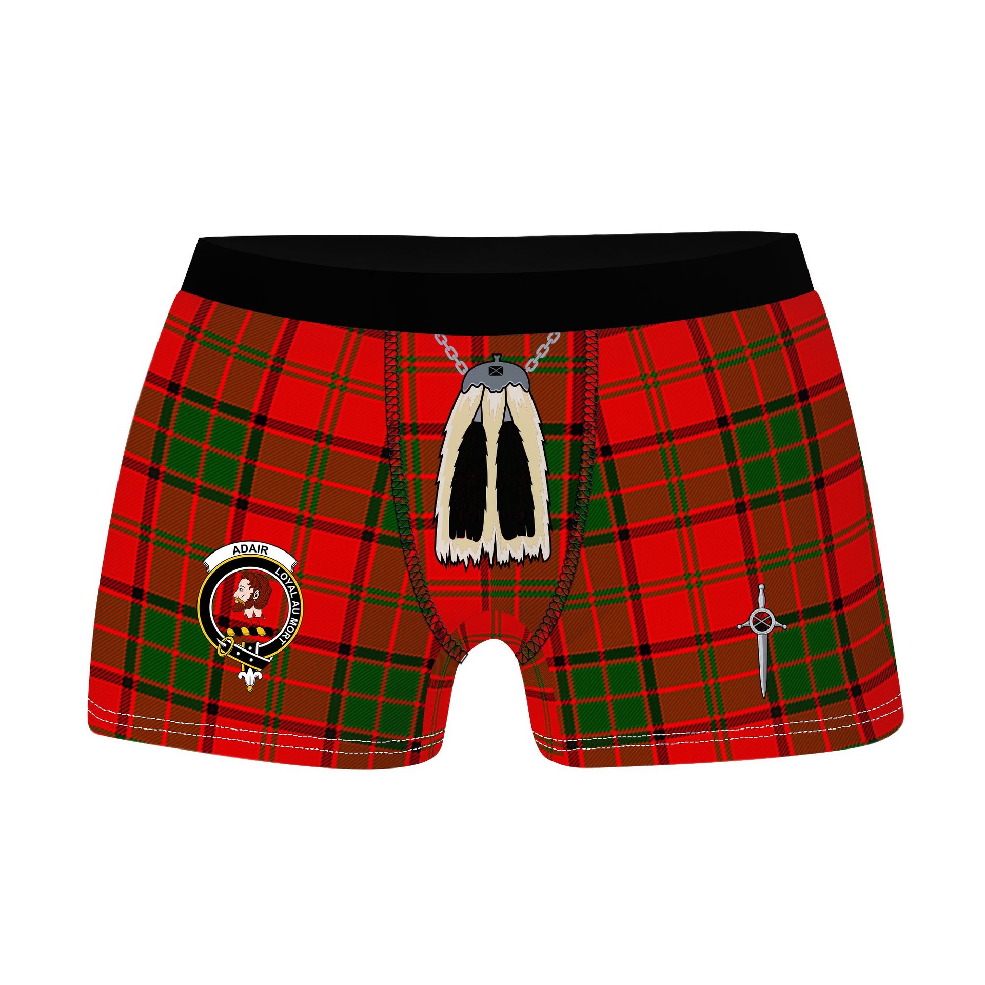 ScotsTee Shop Scottish Adair Clan Crest Highland Kilt Sporran Tartan Boxer Briefs