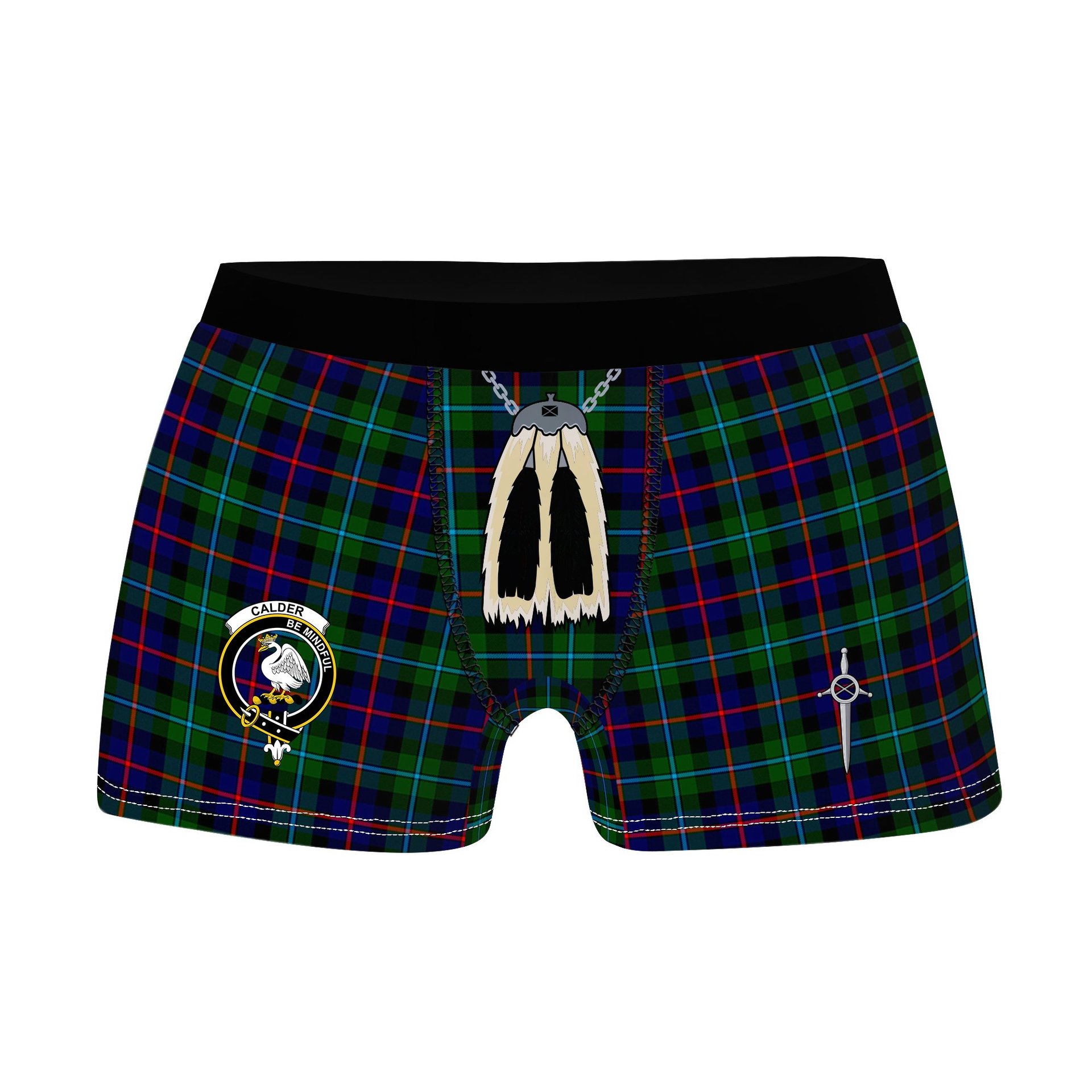 ScotsTee Shop Scottish Calder Modern Clan Crest Highland Kilt Sporran Tartan Boxer Briefs