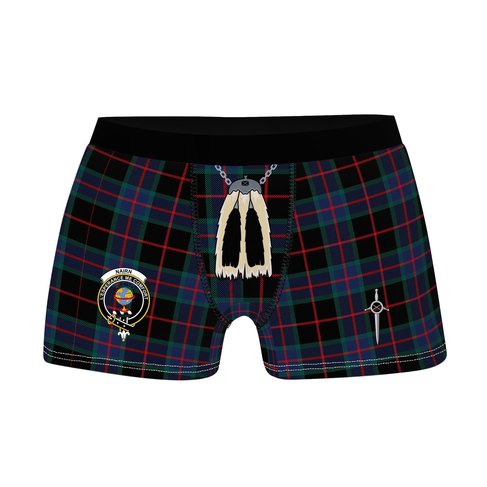 ScotsTee Shop Scottish Nairn Modern Clan Crest Highland Kilt Sporran Tartan Boxer Briefs