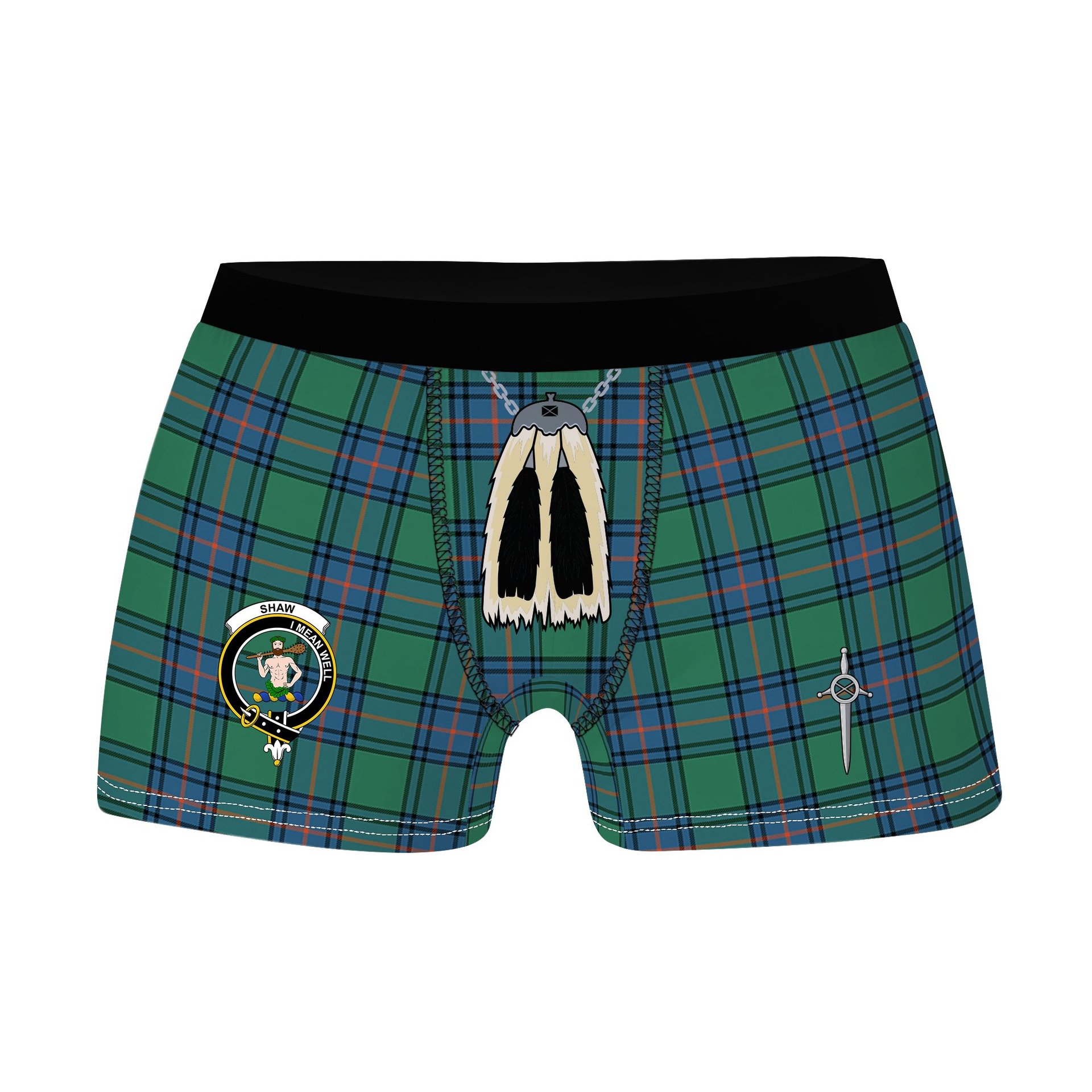 ScotsTee Shop Scottish Shaw Ancient Clan Crest Highland Kilt Sporran Tartan Boxer Briefs