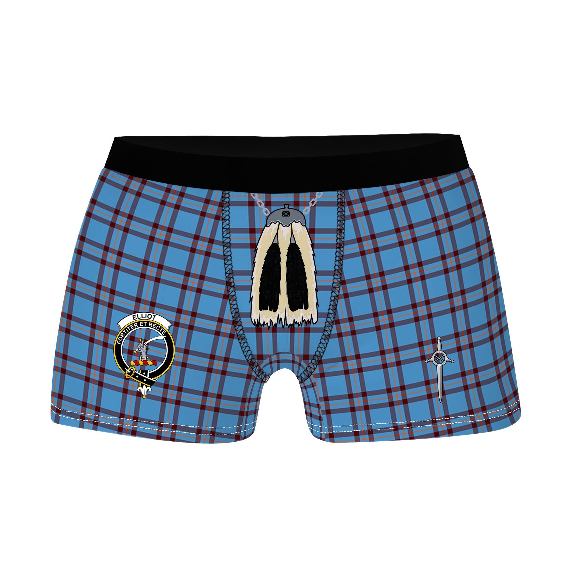 ScotsTee Shop Scottish Elliot Ancient Clan Crest Highland Kilt Sporran Tartan Boxer Briefs