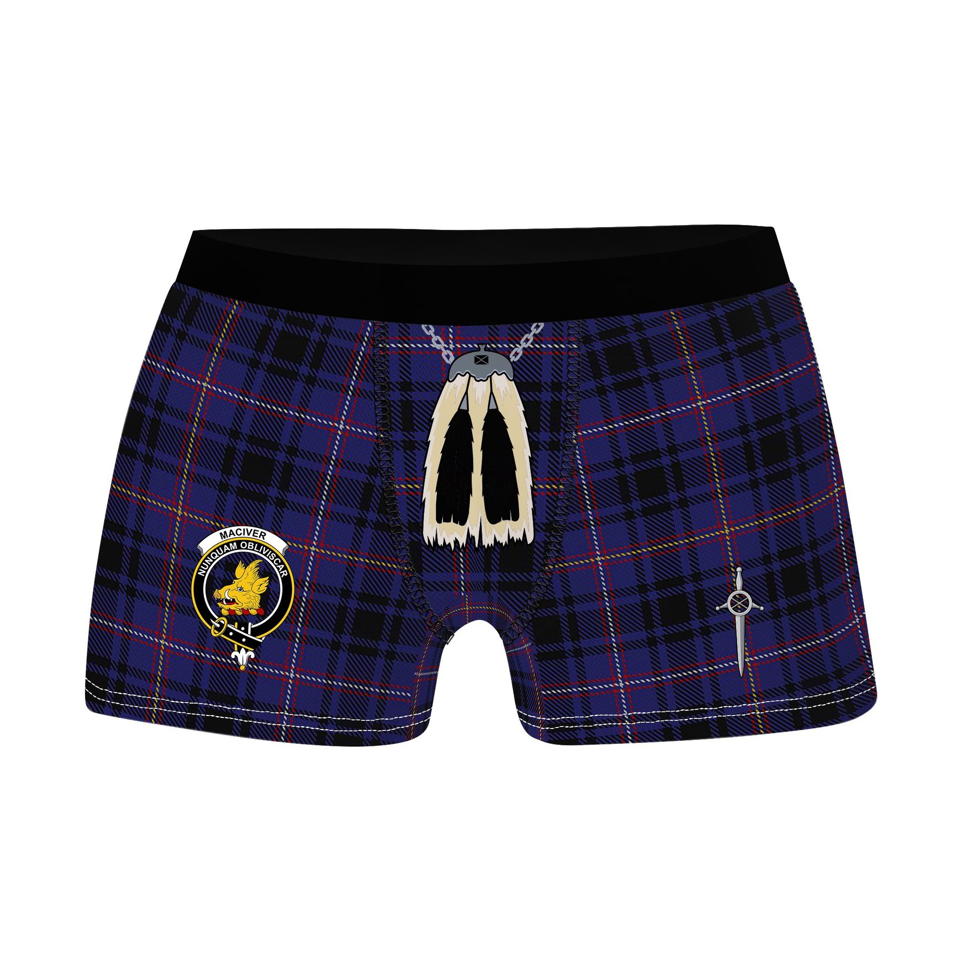 ScotsTee Shop Scottish MacIver of Strome Clan Crest Highland Kilt Sporran Tartan Boxer Briefs