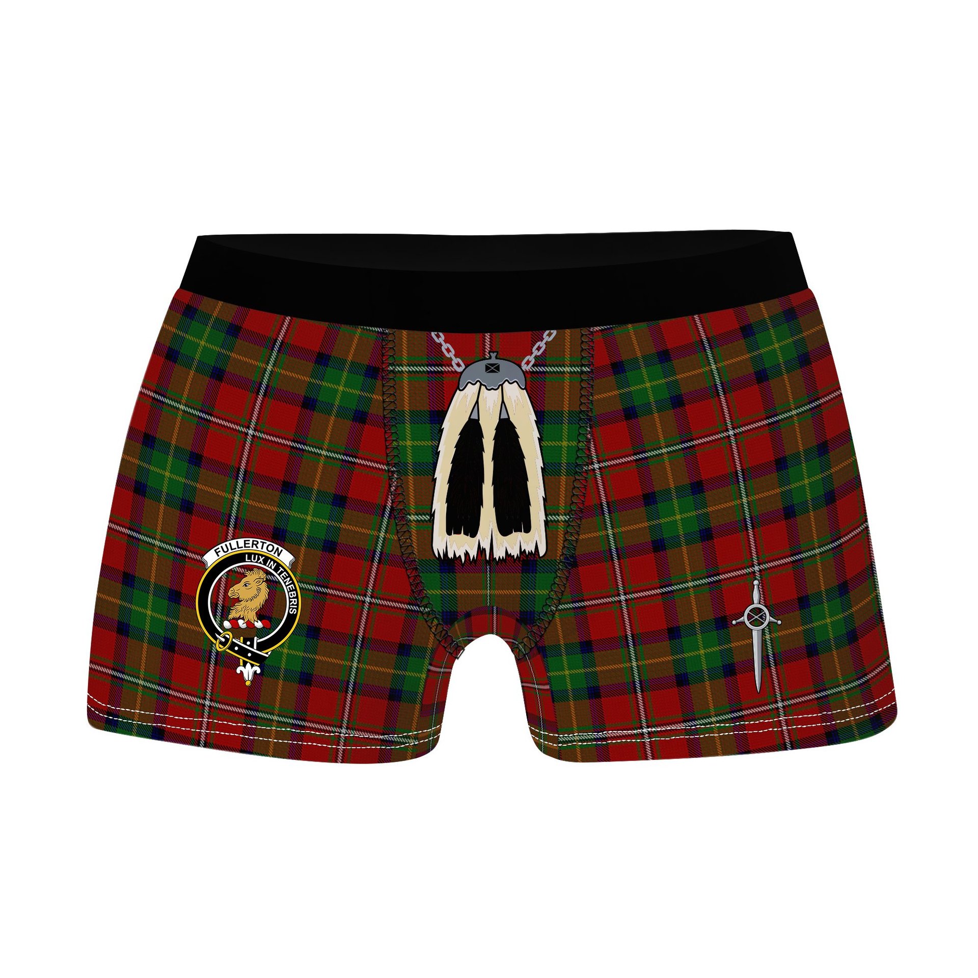ScotsTee Shop Scottish Fullerton Clan Crest Highland Kilt Sporran Tartan Boxer Briefs