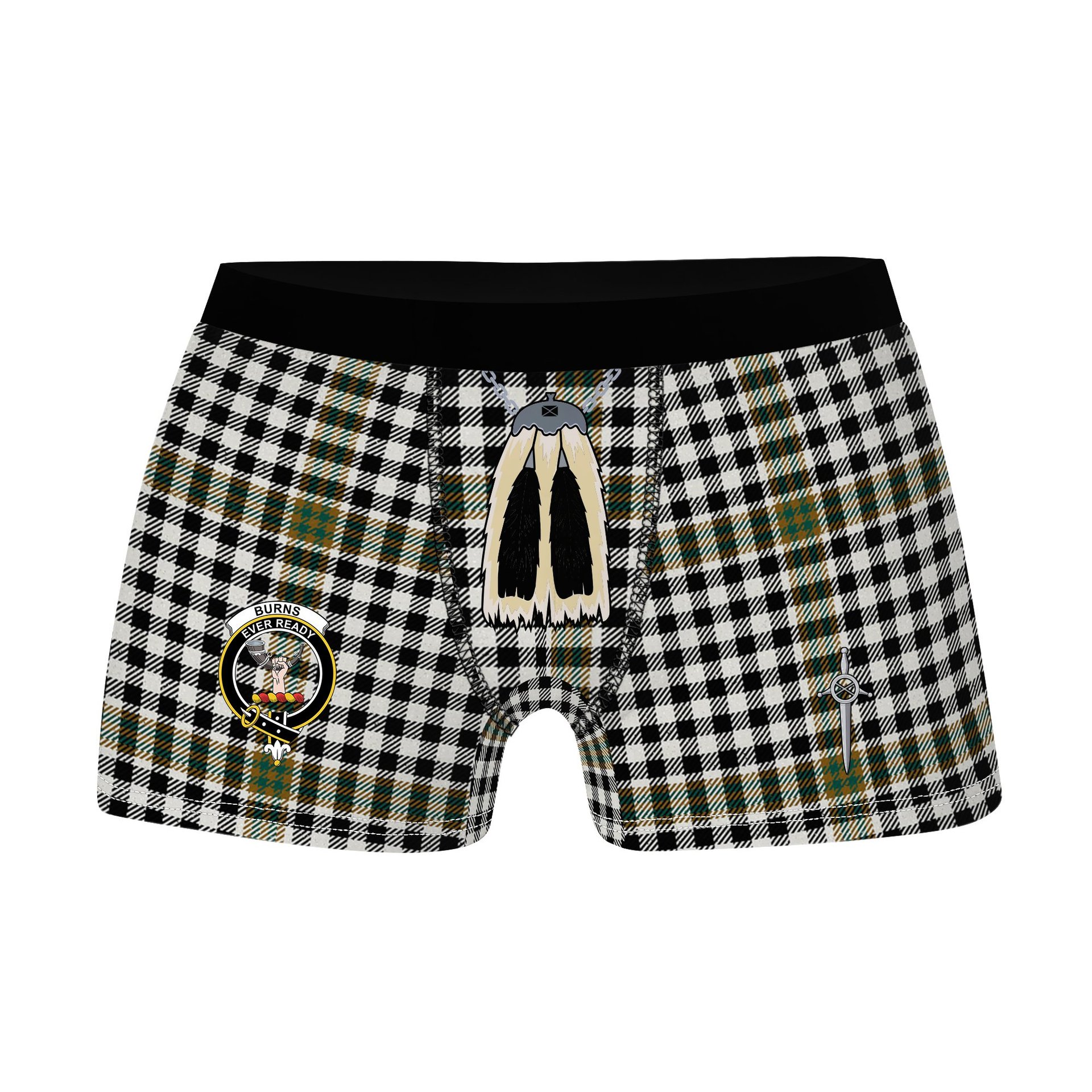 ScotsTee Shop Scottish Burns Check Modern Clan Crest Highland Kilt Sporran Tartan Boxer Briefs