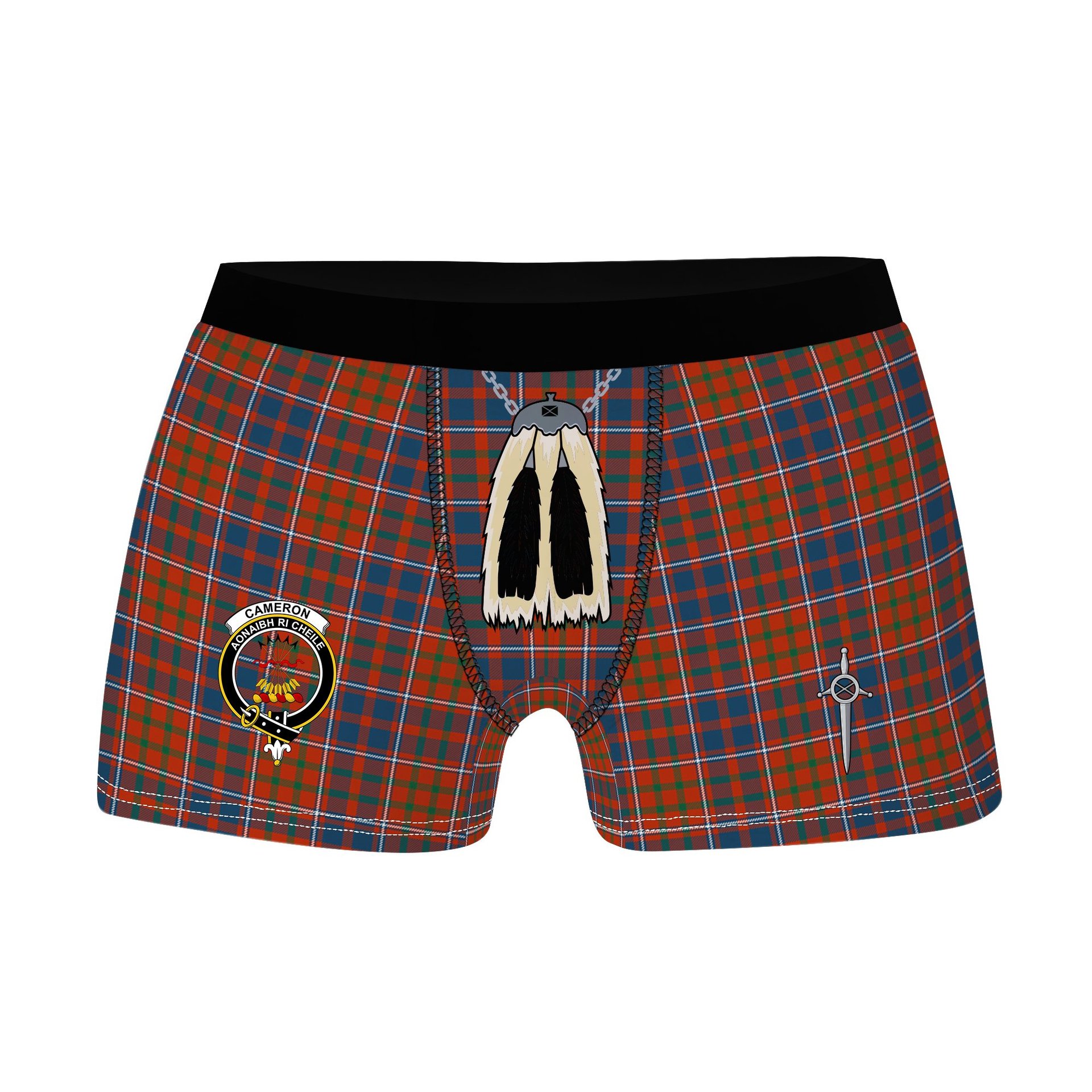 ScotsTee Shop Scottish Cameron of Lochiel Ancient Clan Crest Highland Kilt Sporran Tartan Boxer Briefs