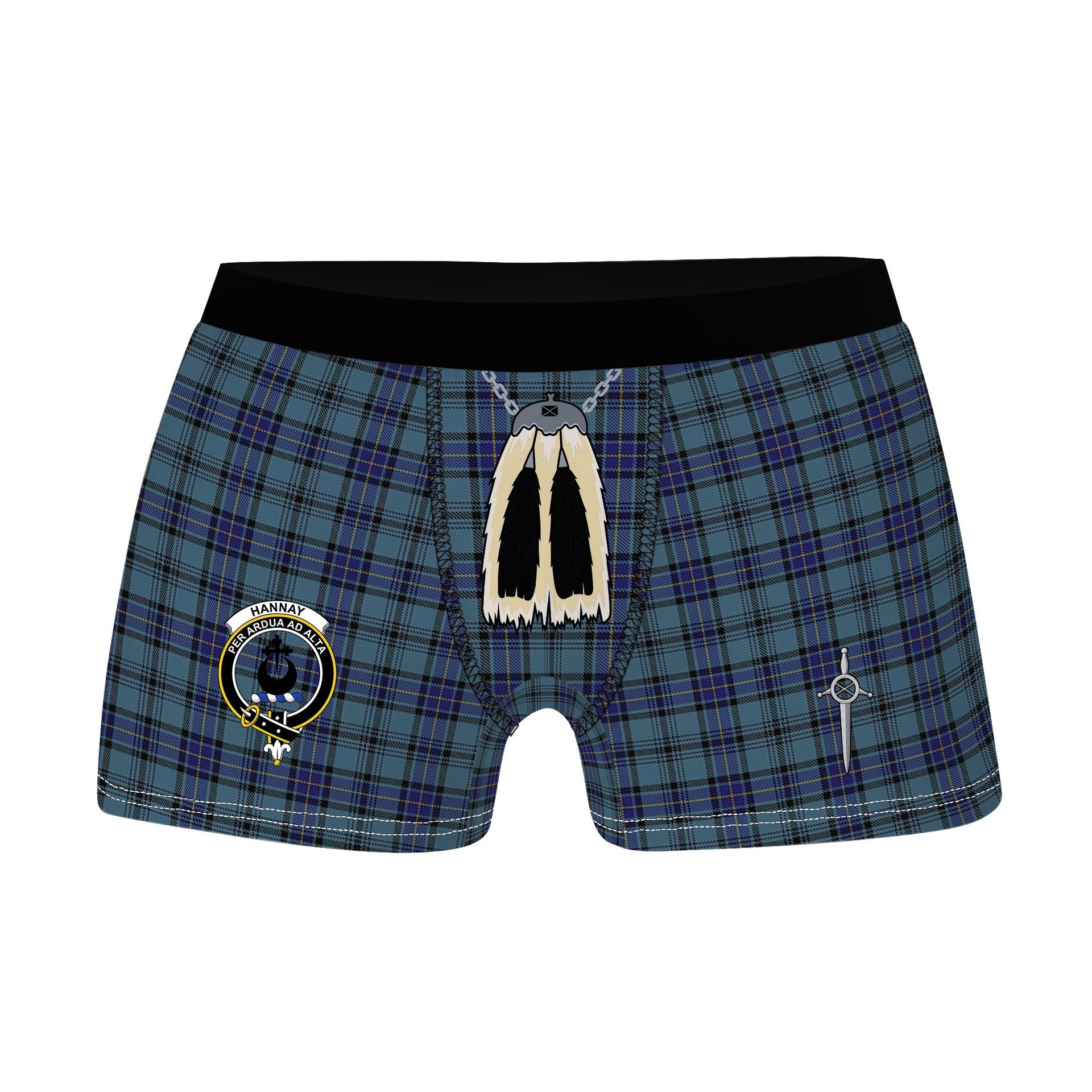 ScotsTee Shop Scottish Hannay Blue Clan Crest Highland Kilt Sporran Tartan Boxer Briefs