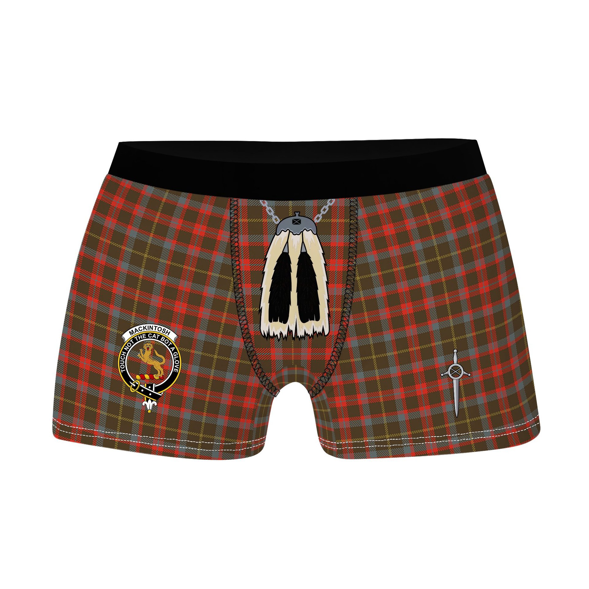 ScotsTee Shop Scottish MacKintosh Hunting Weathered Clan Crest Highland Kilt Sporran Tartan Boxer Briefs