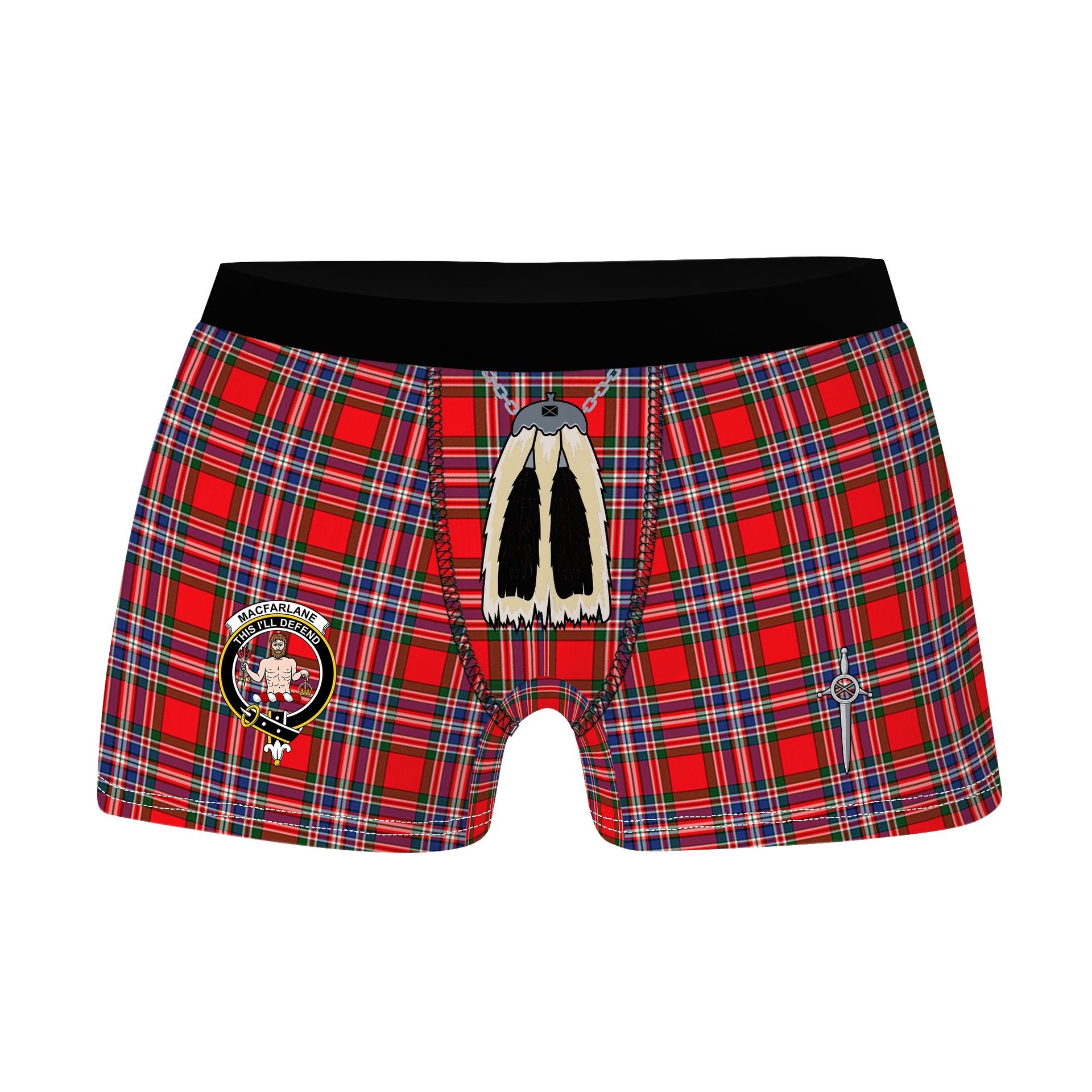 ScotsTee Shop Scottish MacFarlane Modern Clan Crest Highland Kilt Sporran Tartan Boxer Briefs