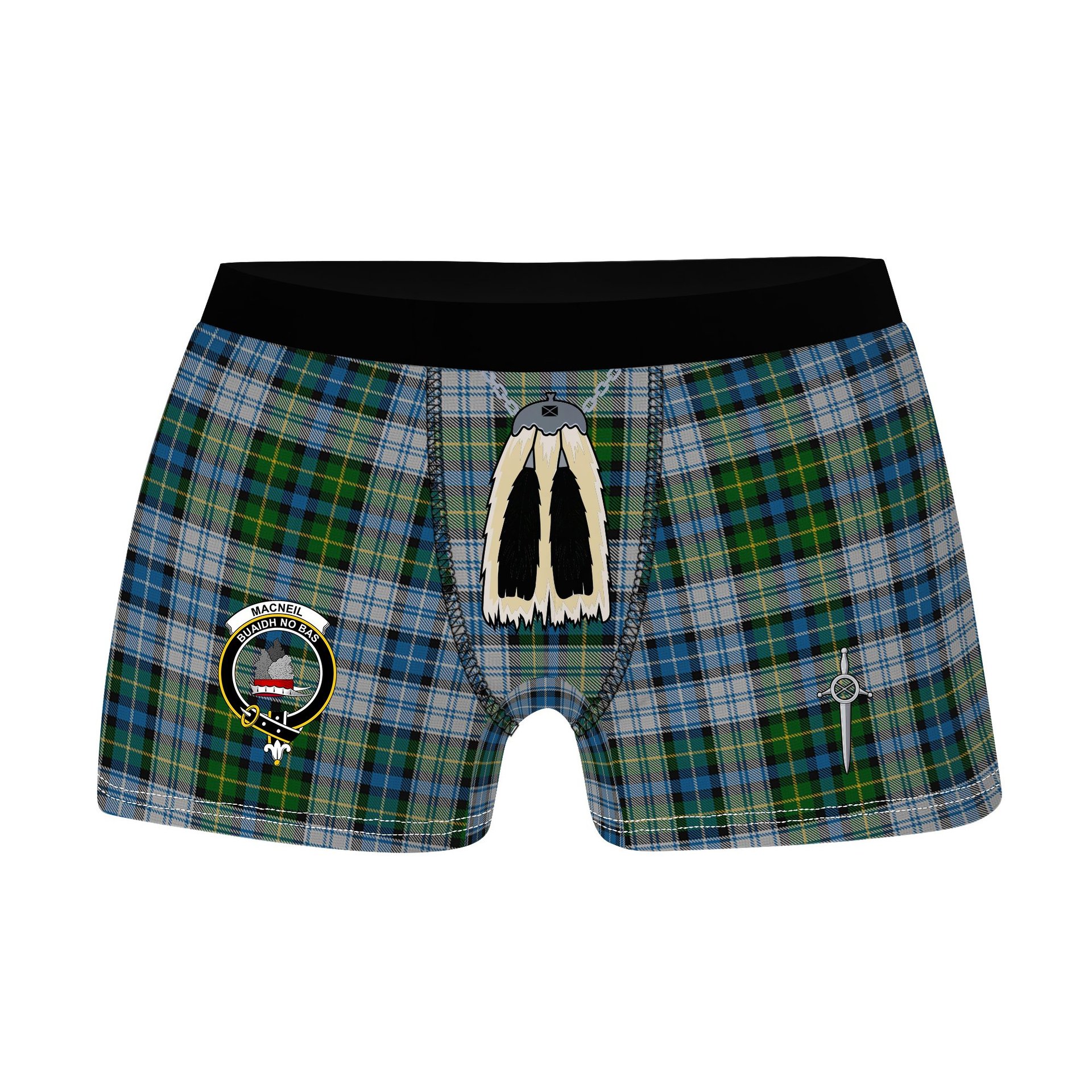 ScotsTee Shop Scottish MacNeil Dress Clan Crest Highland Kilt Sporran Tartan Boxer Briefs