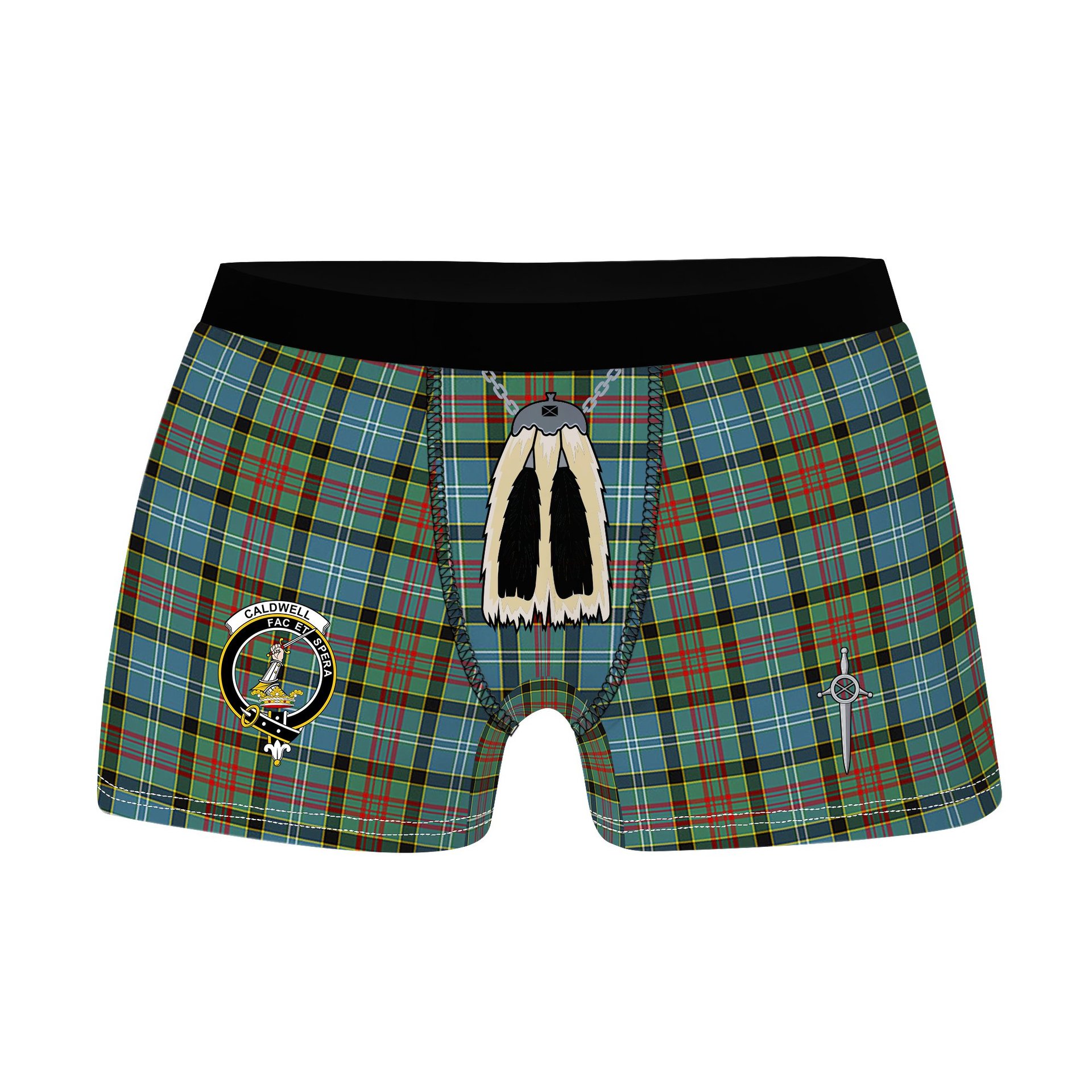 ScotsTee Shop Scottish Caldwell Clan Crest Highland Kilt Sporran Tartan Boxer Briefs