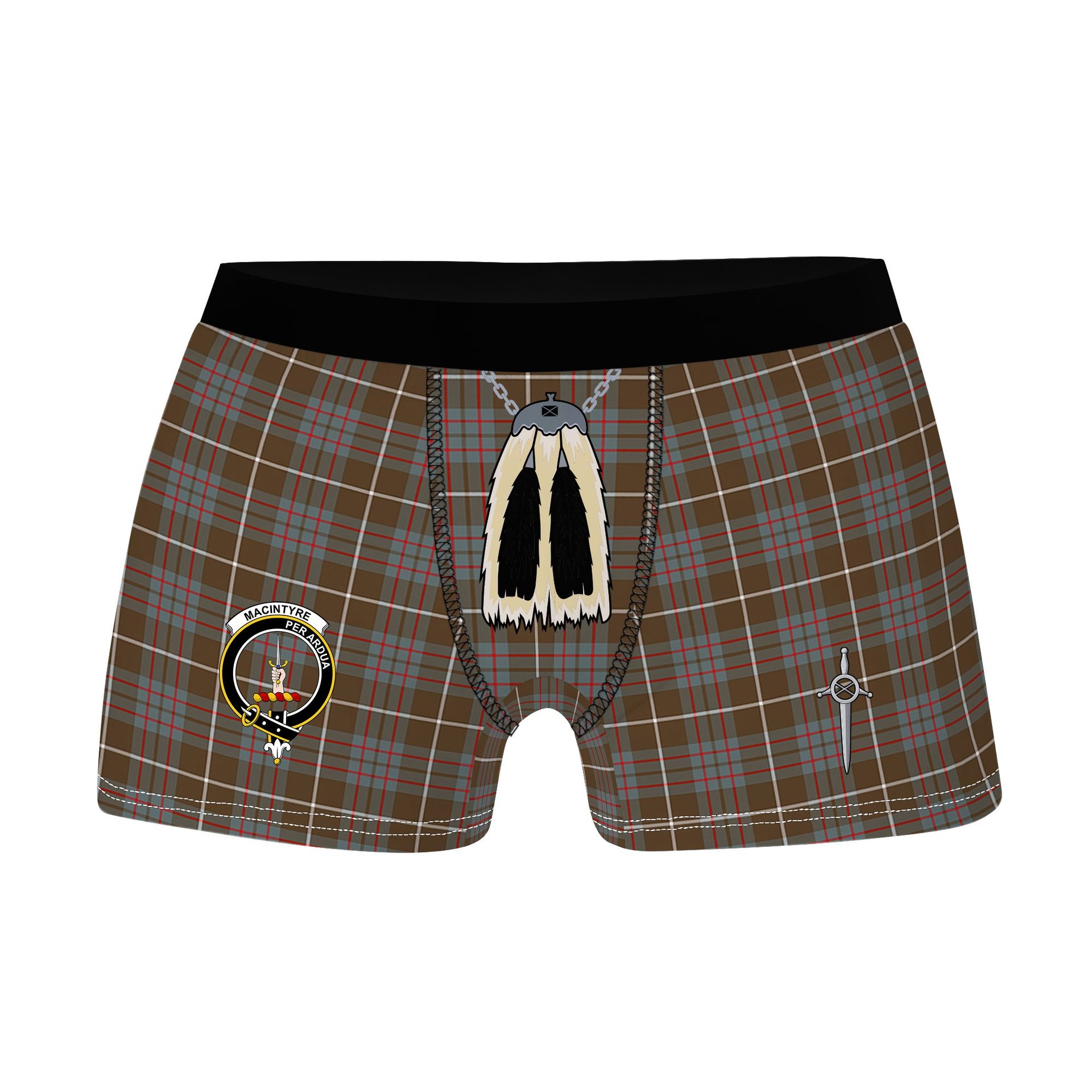 ScotsTee Shop Scottish MacIntyre Hunting Weathered Clan Crest Highland Kilt Sporran Tartan Boxer Briefs