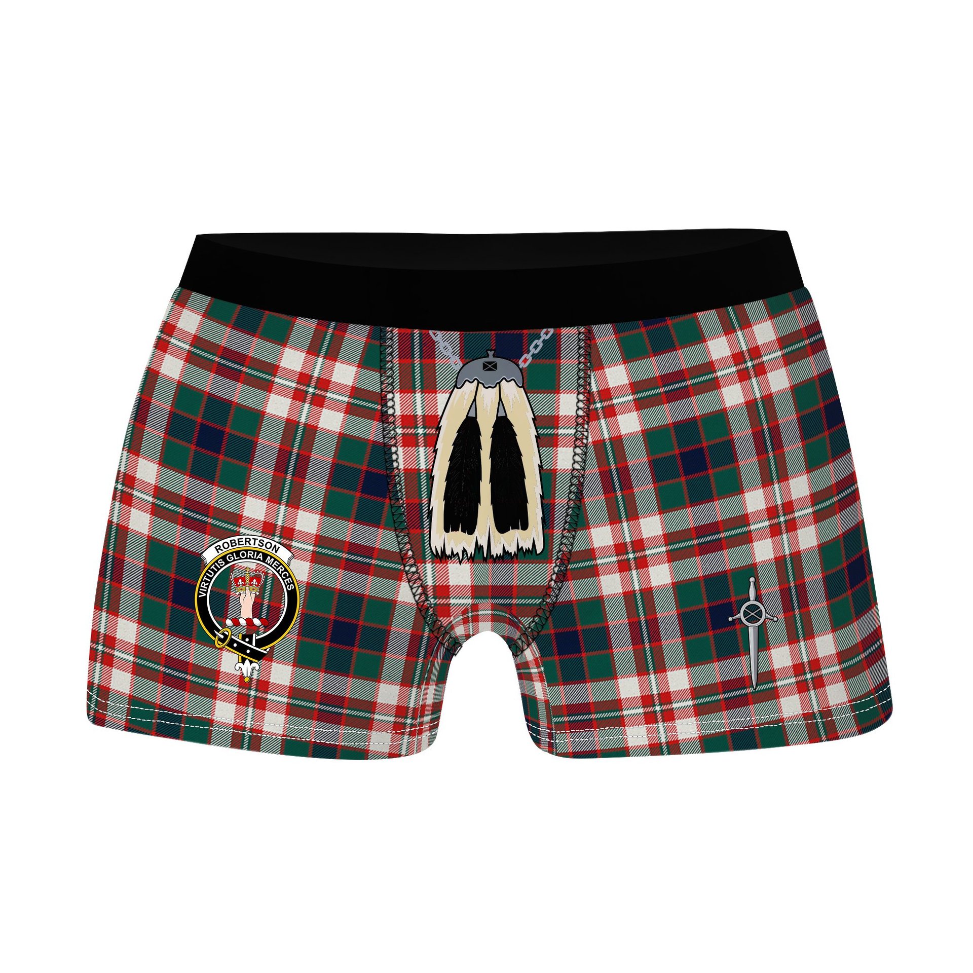 ScotsTee Shop Scottish Robertson Dress Modern Clan Crest Highland Kilt Sporran Tartan Boxer Briefs