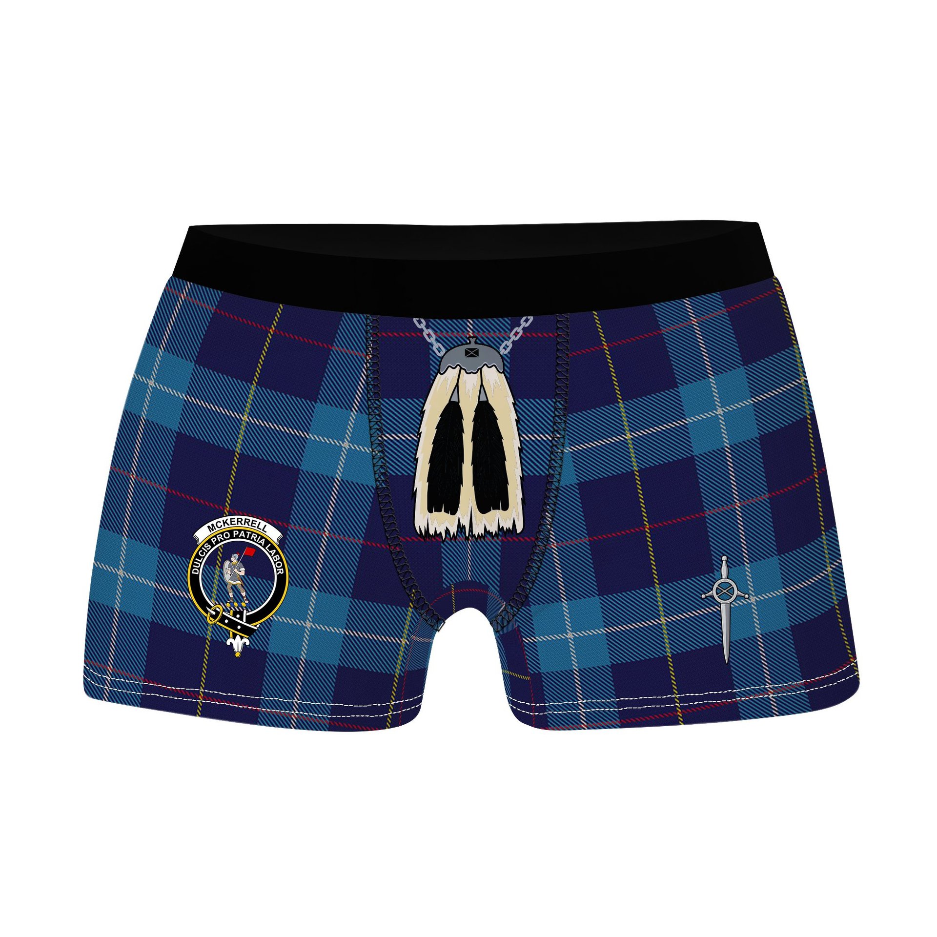 ScotsTee Shop Scottish McKerrell of Hillhouse Clan Crest Highland Kilt Sporran Tartan Boxer Briefs
