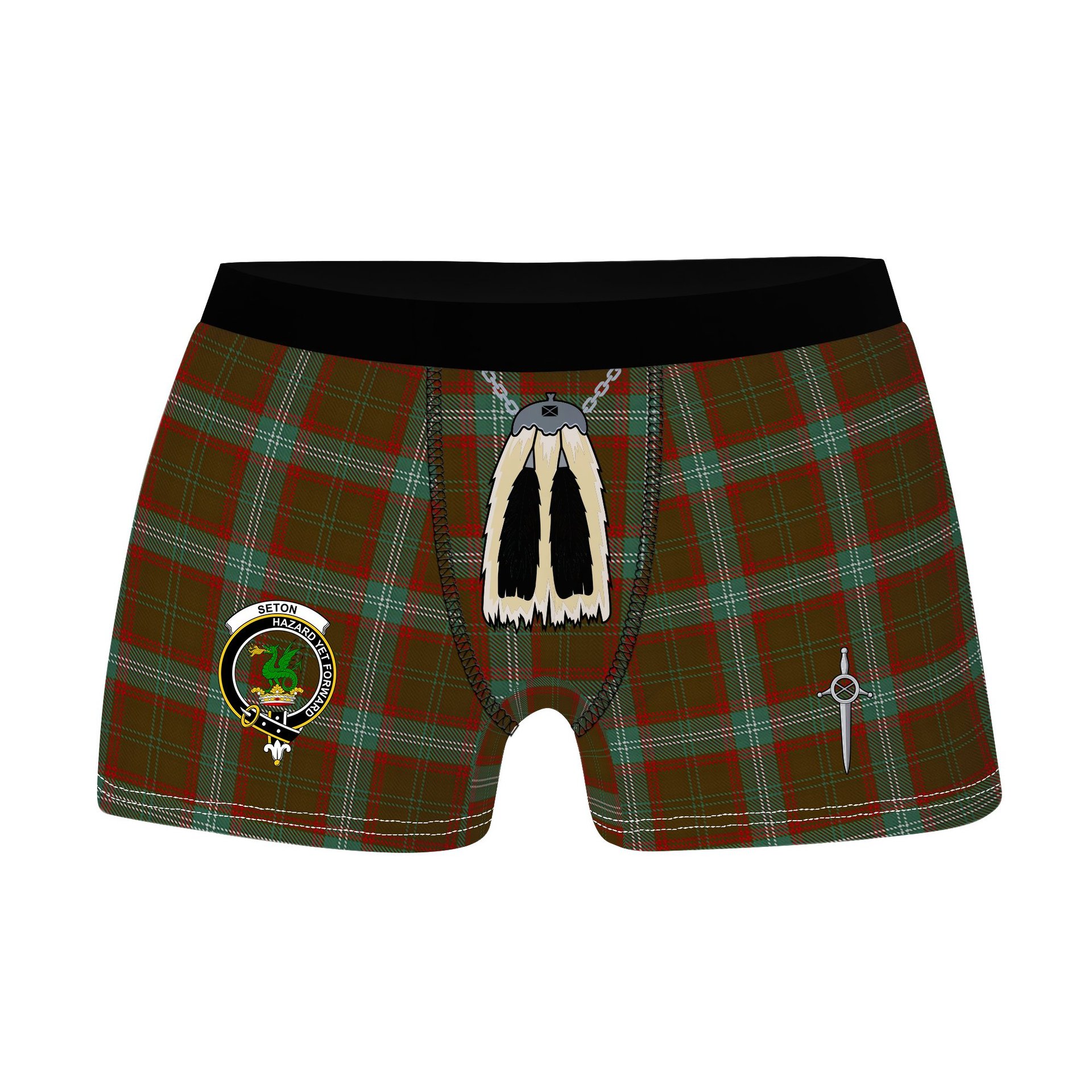 ScotsTee Shop Scottish Seton Hunting Clan Crest Highland Kilt Sporran Tartan Boxer Briefs