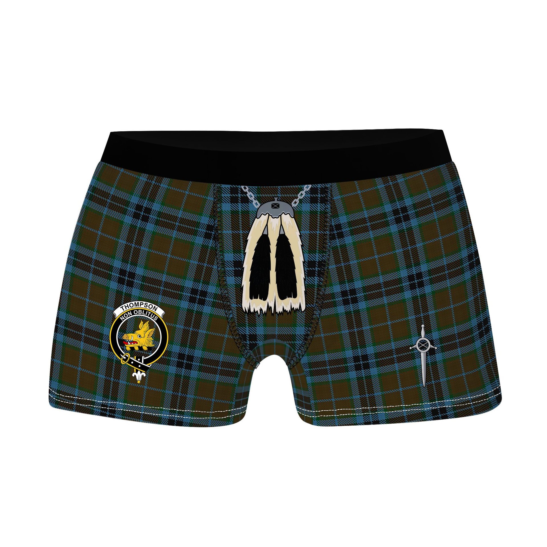 ScotsTee Shop Scottish Thompson Hunting Clan Crest Highland Kilt Sporran Tartan Boxer Briefs
