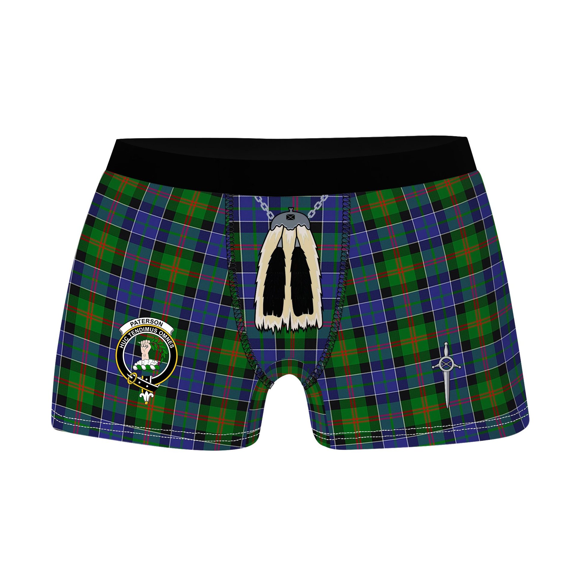 ScotsTee Shop Scottish Paterson SC Clan Crest Highland Kilt Sporran Tartan Boxer Briefs