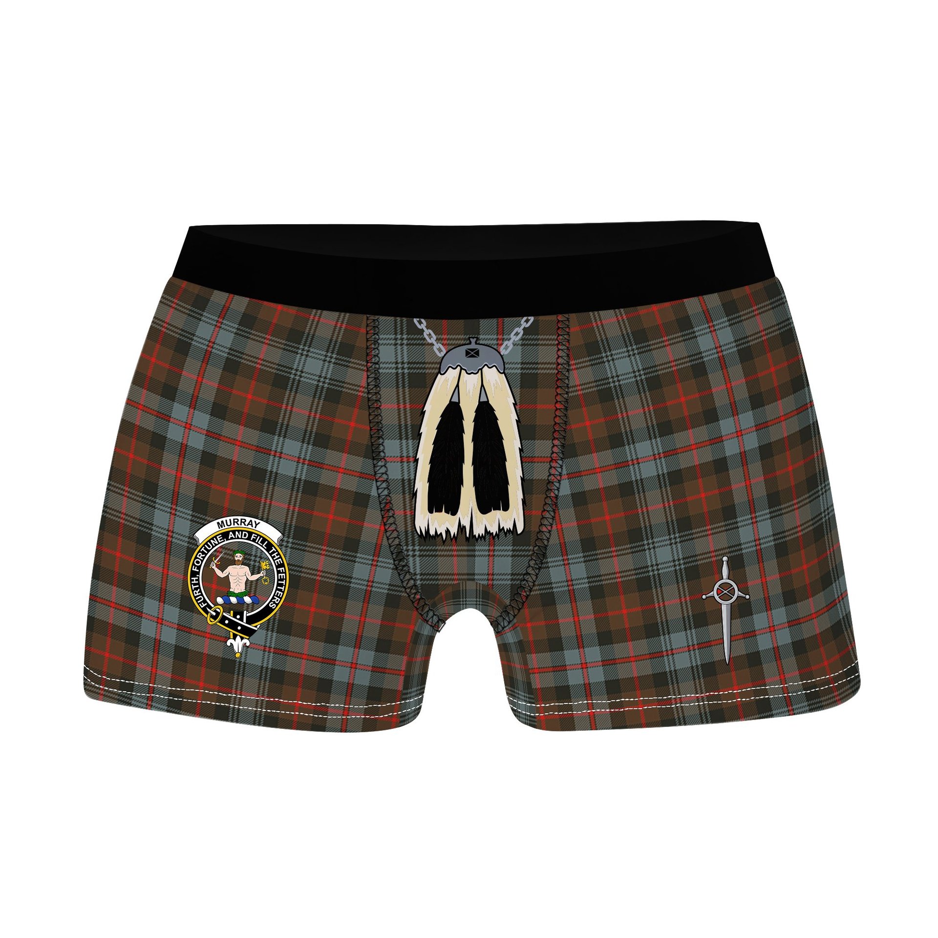 ScotsTee Shop Scottish Murray of Atholl Weathered Clan Crest Highland Kilt Sporran Tartan Boxer Briefs