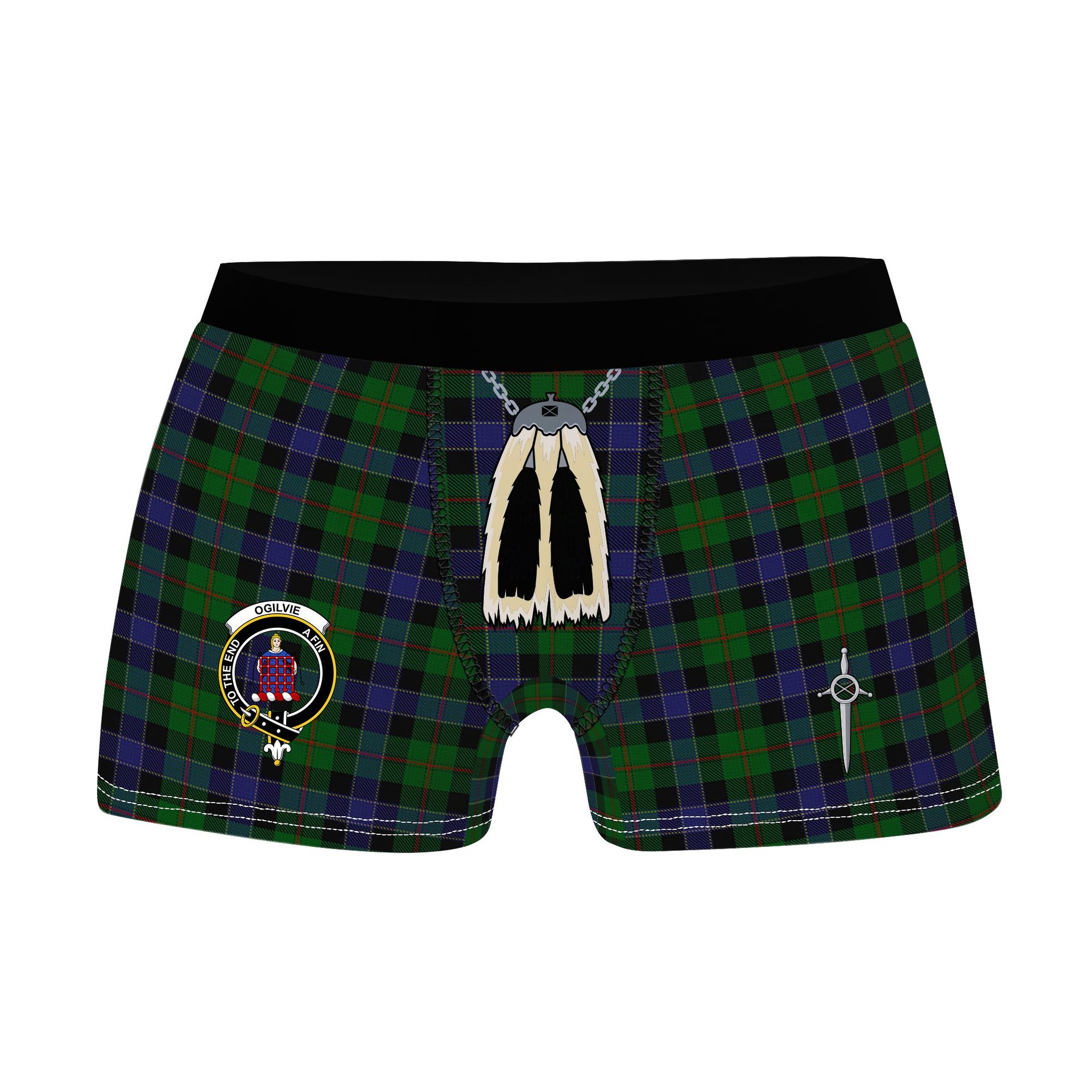ScotsTee Shop Scottish Ogilvie of Inverarity VS 2 Clan Crest Highland Kilt Sporran Tartan Boxer Briefs