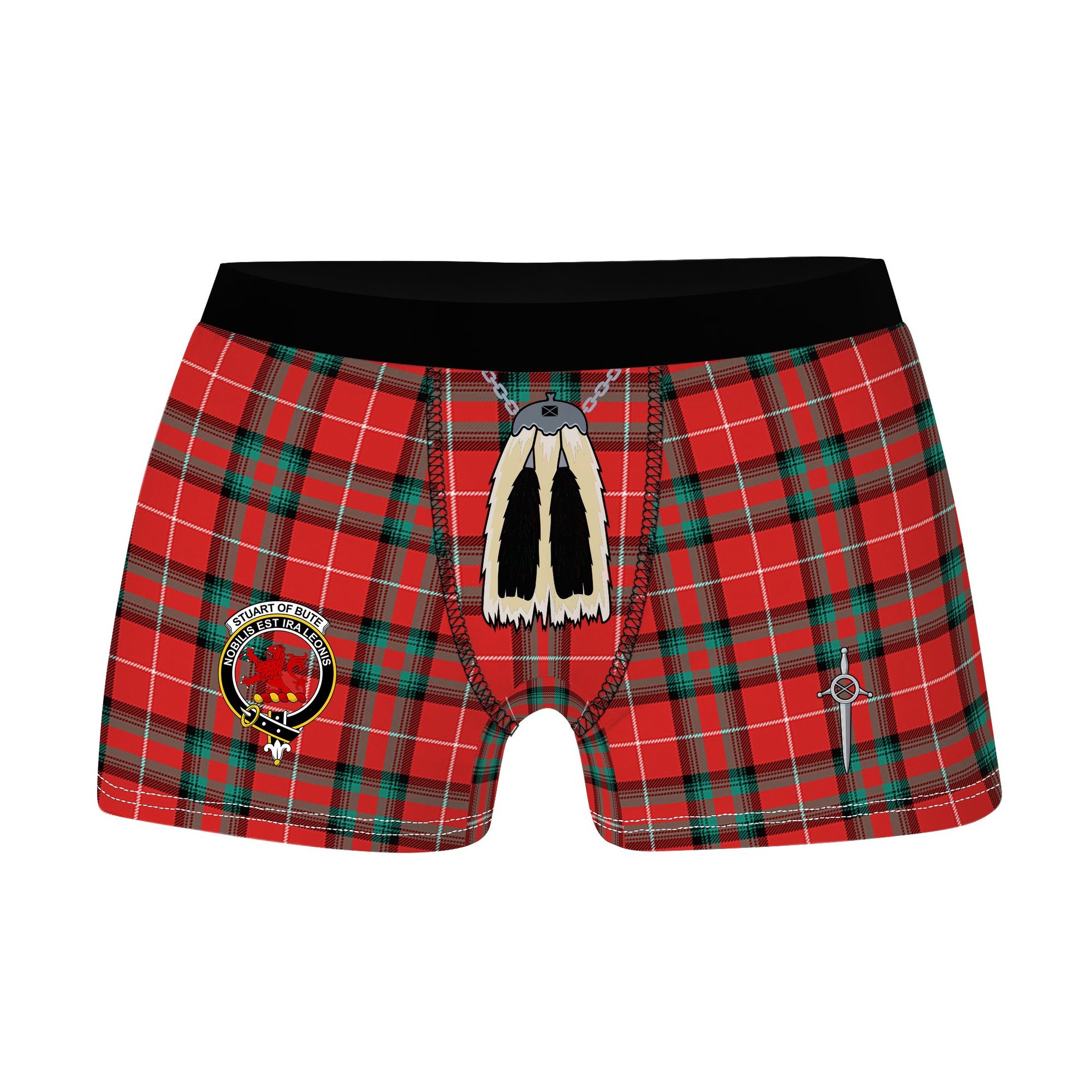ScotsTee Shop Scottish Stuart of Bute SC Clan Crest Highland Kilt Sporran Tartan Boxer Briefs