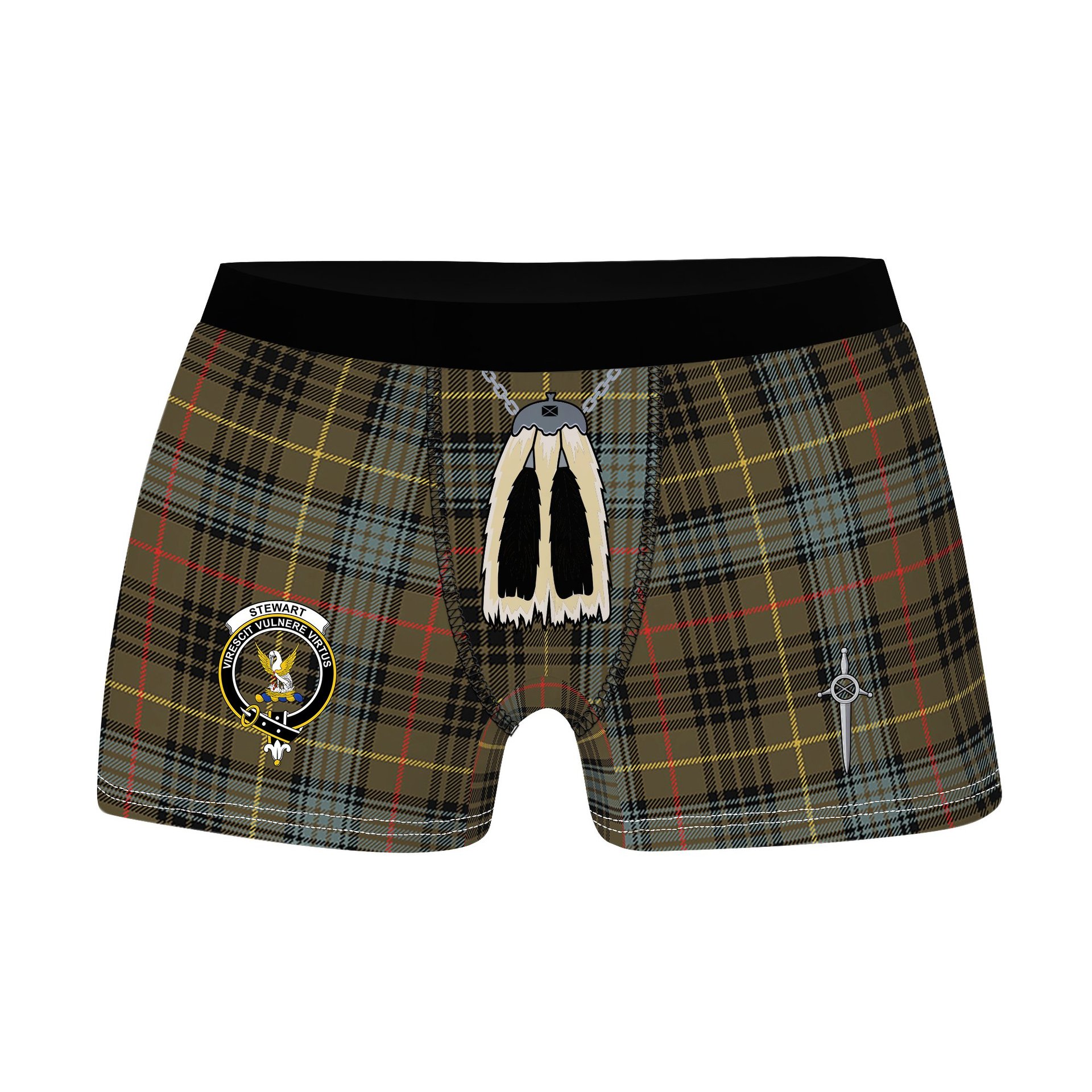 ScotsTee Shop Scottish Stewart Hunting Weathered Clan Crest Highland Kilt Sporran Tartan Boxer Briefs
