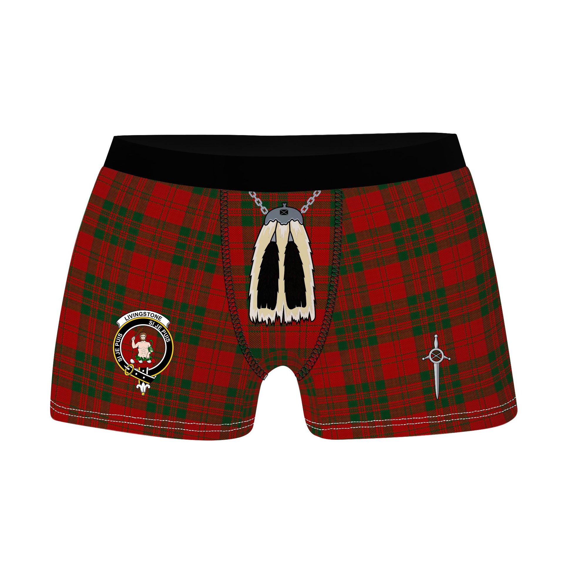 ScotsTee Shop Scottish Livingstone Clan Crest Highland Kilt Sporran Tartan Boxer Briefs