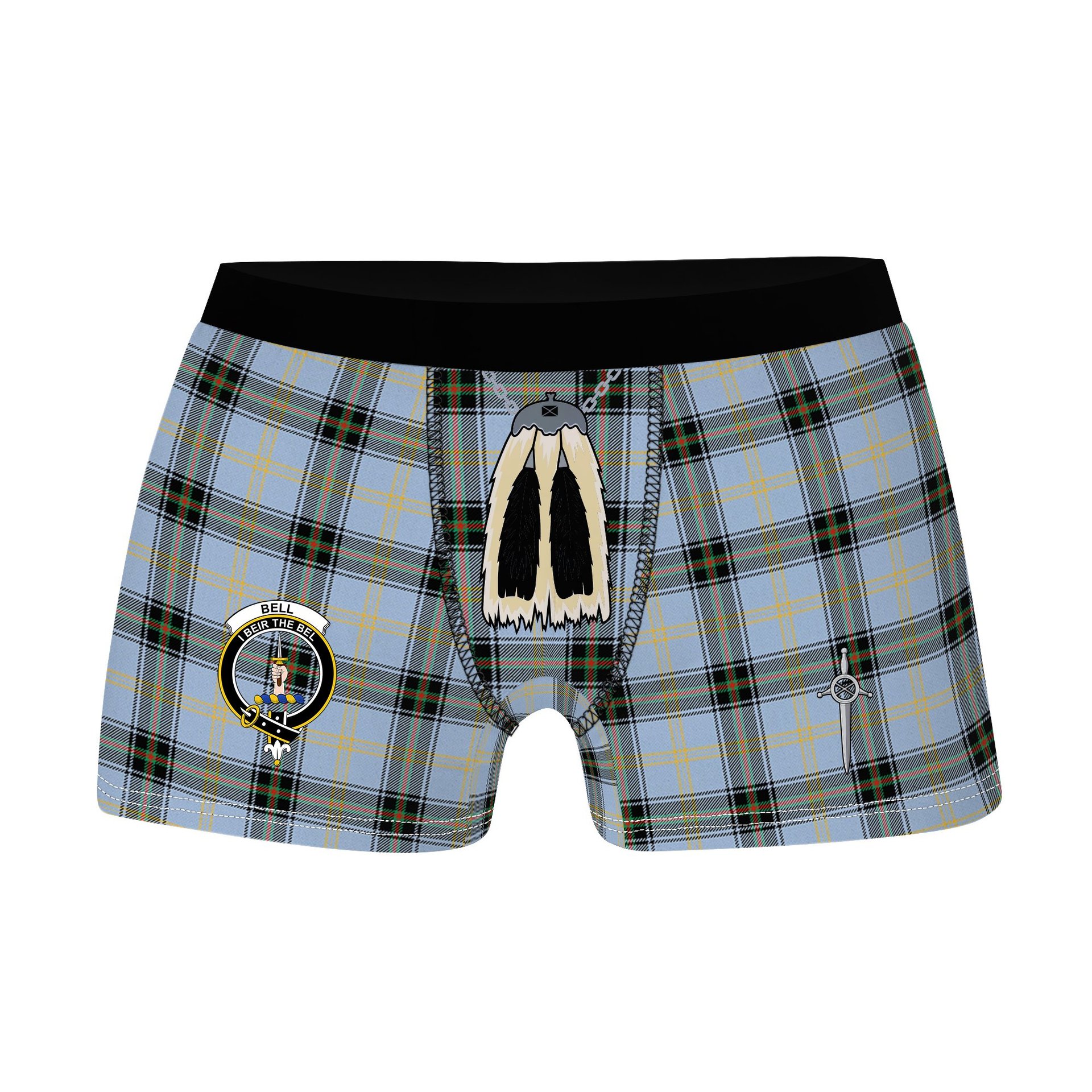 ScotsTee Shop Scottish Bell of the Borders Ancient Clan Crest Highland Kilt Sporran Tartan Boxer Briefs
