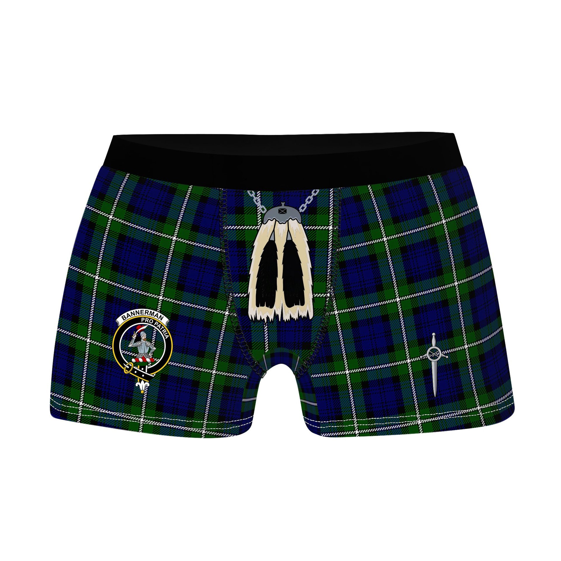 ScotsTee Shop Scottish Bannerman Clan Crest Highland Kilt Sporran Tartan Boxer Briefs