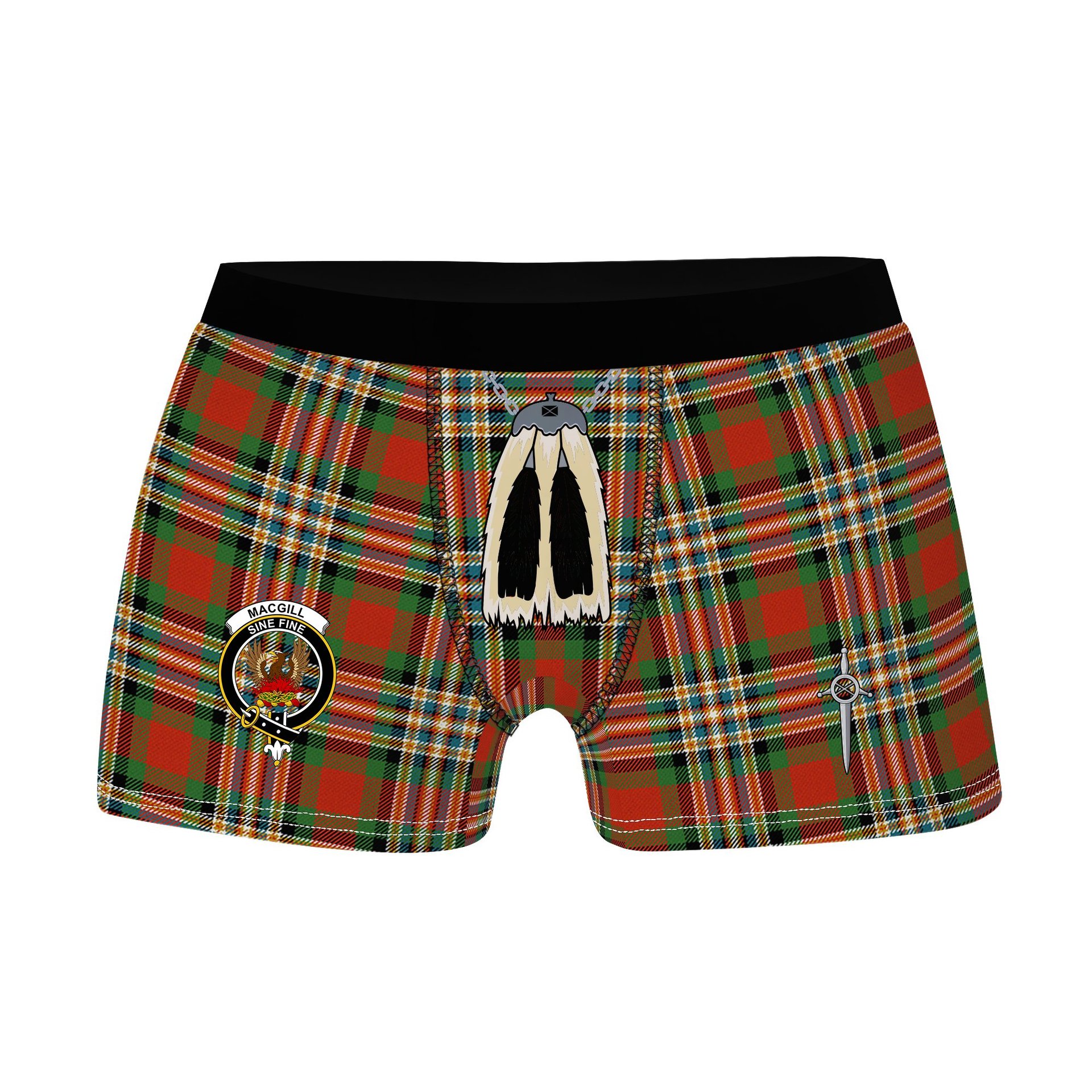 ScotsTee Shop Scottish MacGill Ancient Clan Crest Highland Kilt Sporran Tartan Boxer Briefs