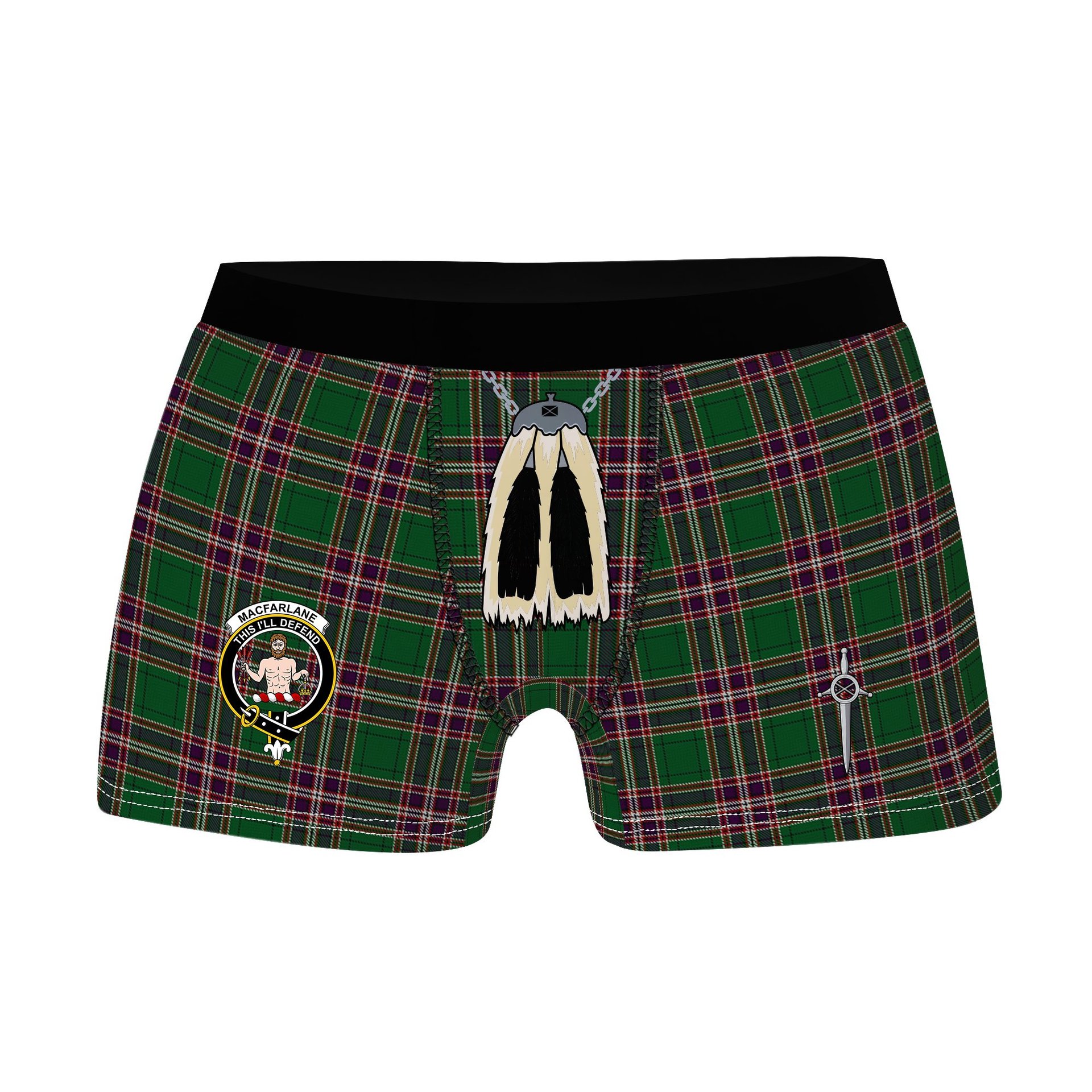 ScotsTee Shop Scottish MacFarlane Hunting Clan Crest Highland Kilt Sporran Tartan Boxer Briefs