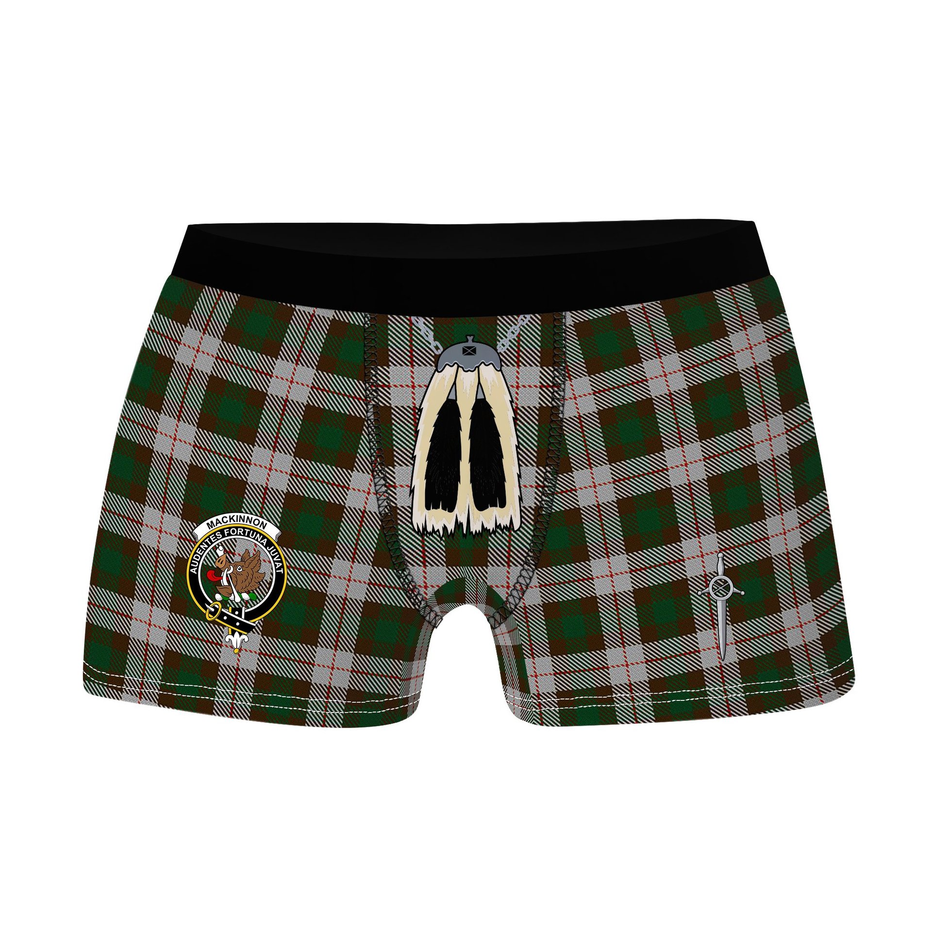 ScotsTee Shop Scottish MacKinnon Dress Clan Crest Highland Kilt Sporran Tartan Boxer Briefs