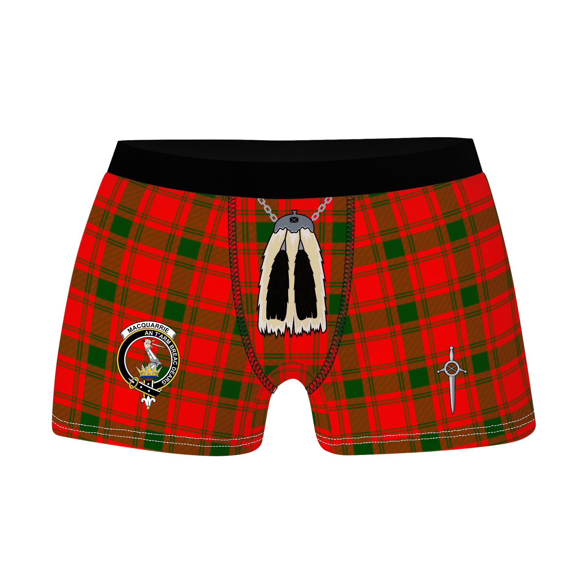 ScotsTee Shop Scottish MacQuarrie Modern Clan Crest Highland Kilt Sporran Tartan Boxer Briefs