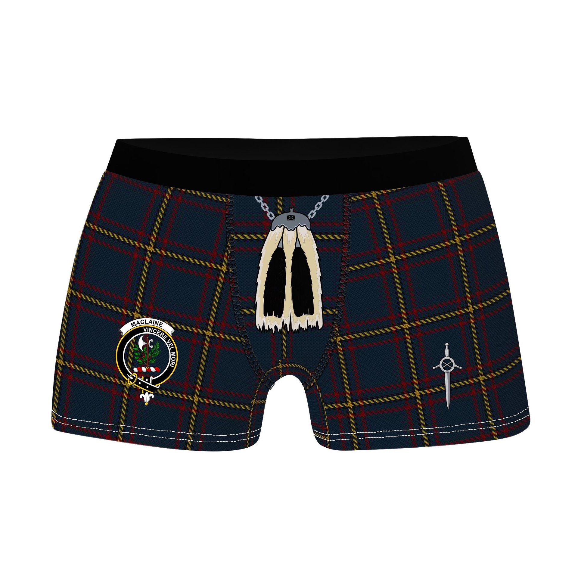 ScotsTee Shop Scottish MacLaine of Lochbuie Hunting Clan Crest Highland Kilt Sporran Tartan Boxer Briefs