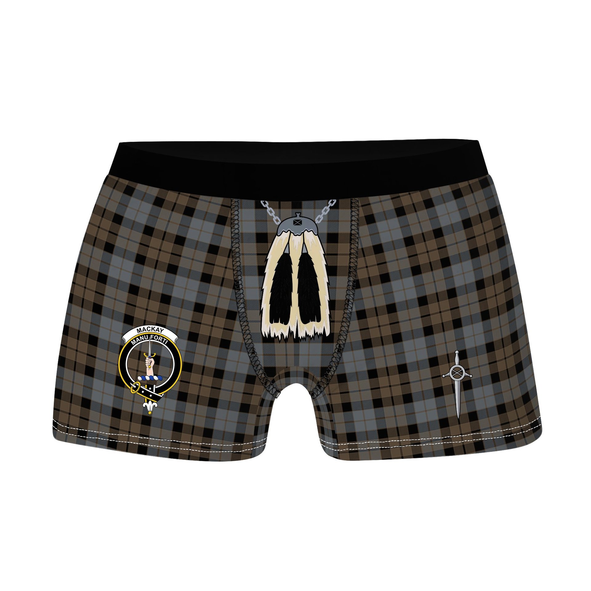 ScotsTee Shop Scottish MacKay Weathered Clan Crest Highland Kilt Sporran Tartan Boxer Briefs