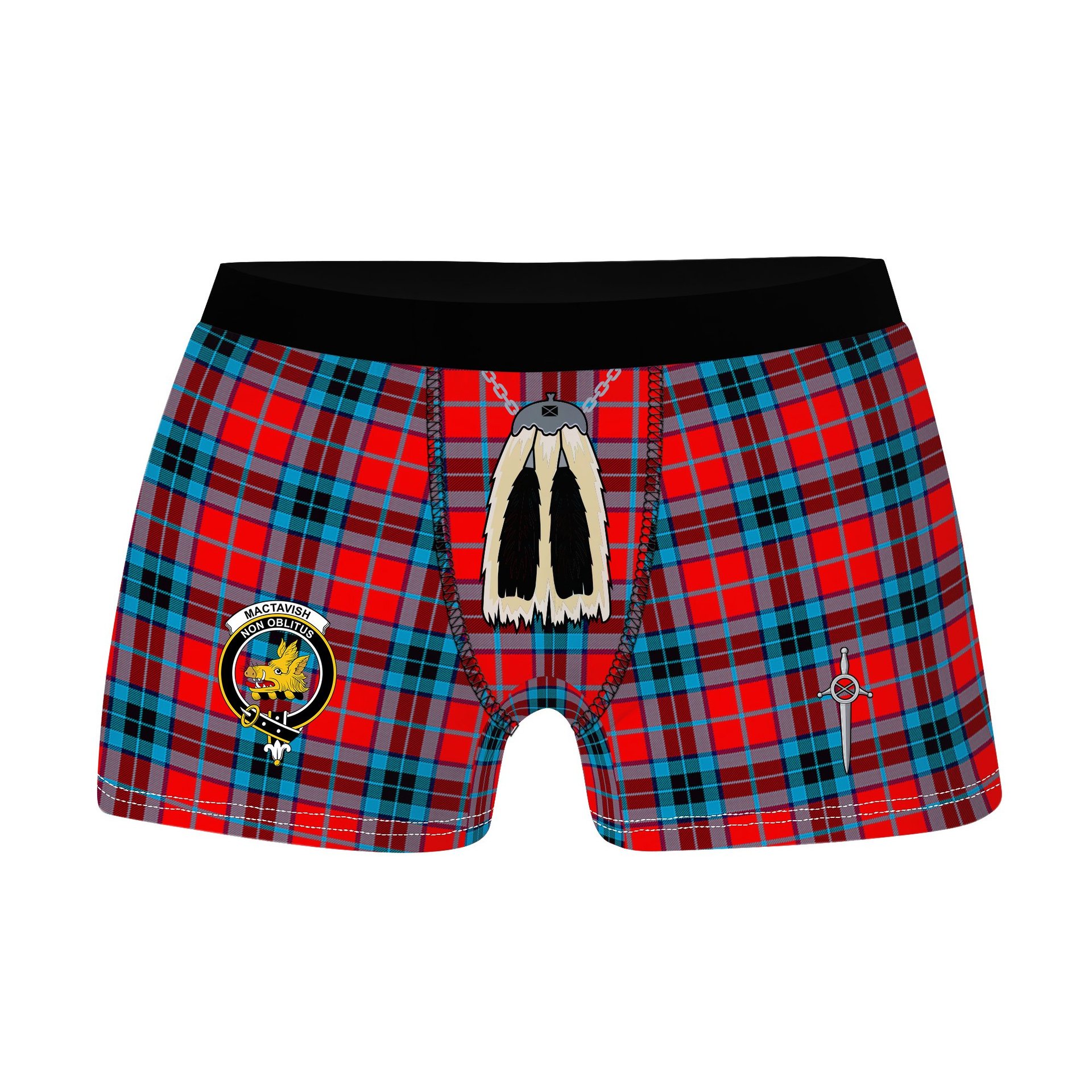 ScotsTee Shop Scottish MacTavish Modern Clan Crest Highland Kilt Sporran Tartan Boxer Briefs