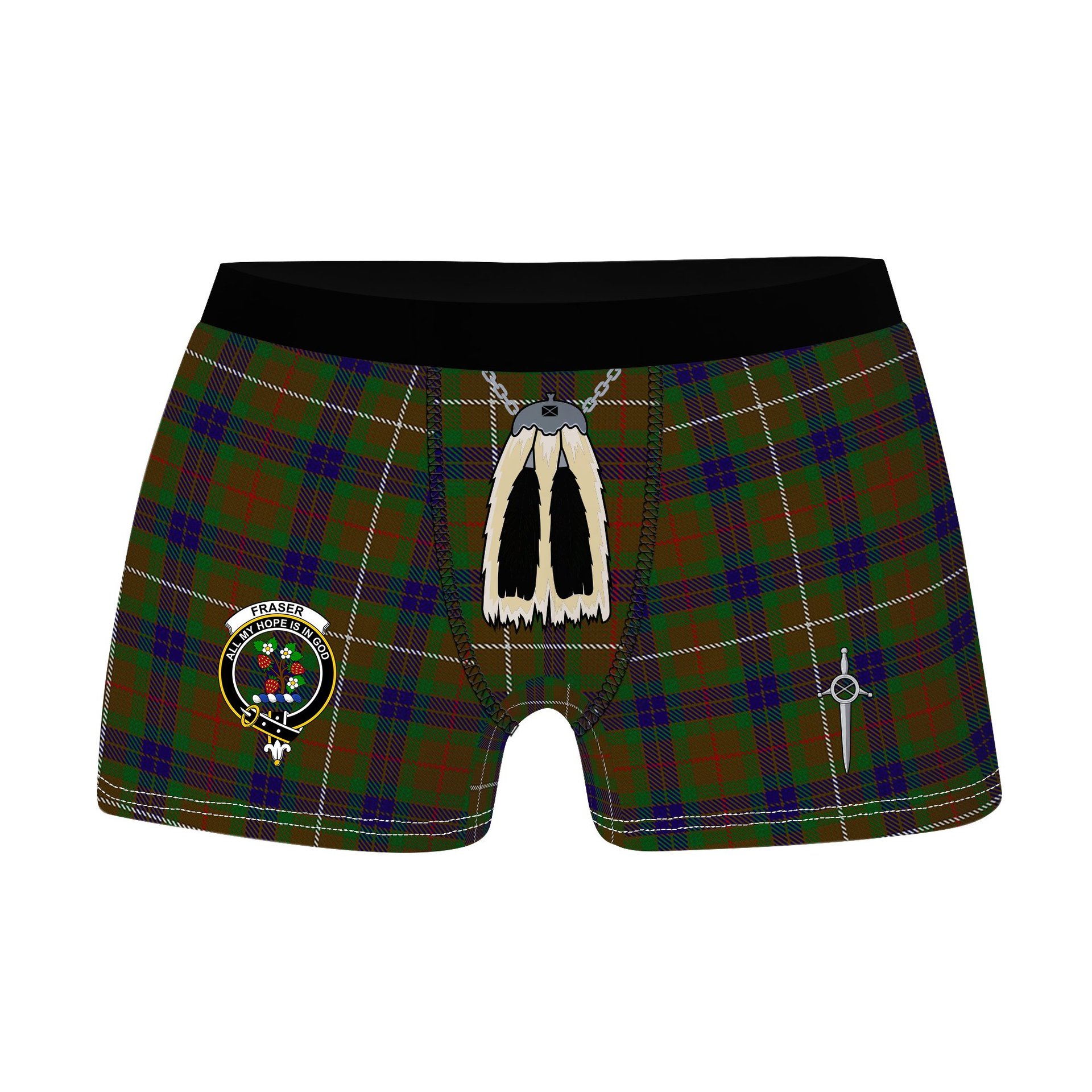 ScotsTee Shop Scottish Fraser Hunting Clan Crest Highland Kilt Sporran Tartan Boxer Briefs
