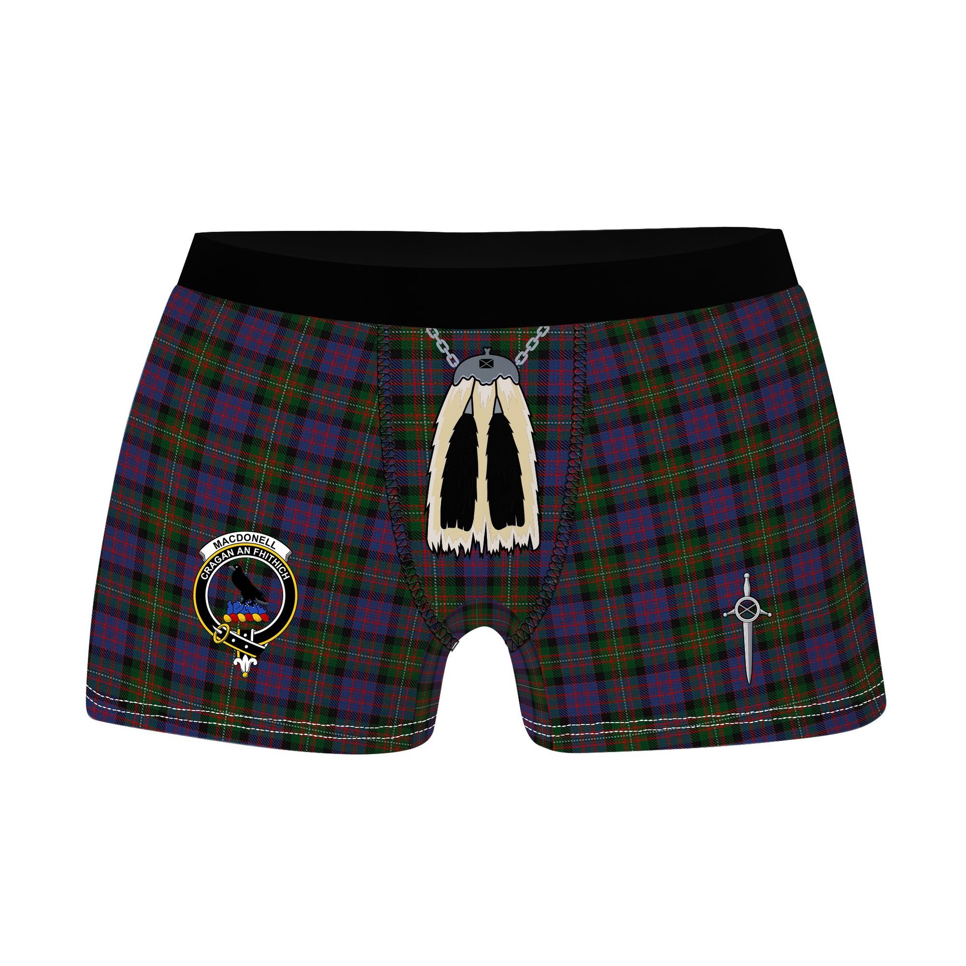 ScotsTee Shop Scottish MacDonell of Glengarry Clan Crest Highland Kilt Sporran Tartan Boxer Briefs