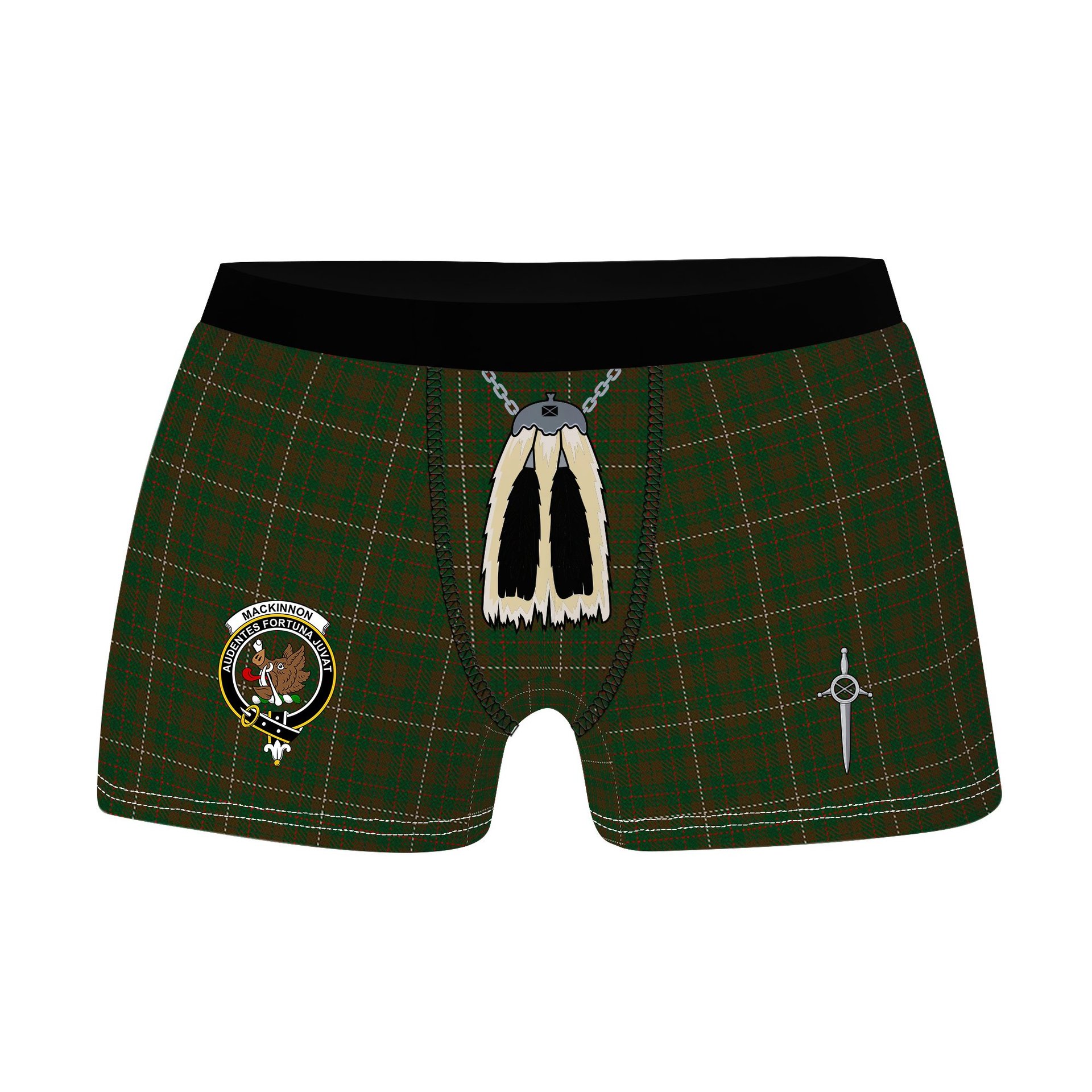 ScotsTee Shop Scottish MacKinnon Hunting Clan Crest Highland Kilt Sporran Tartan Boxer Briefs