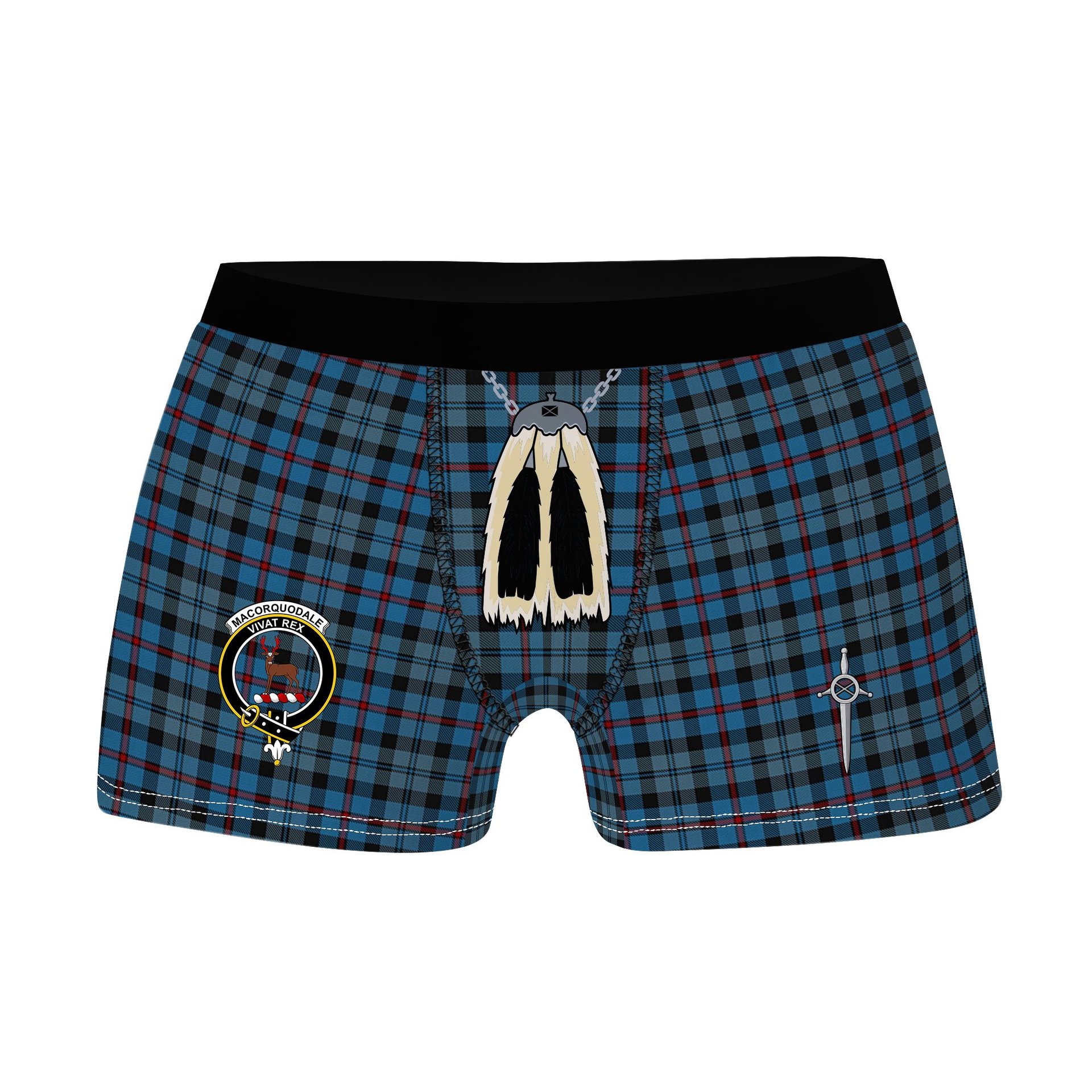ScotsTee Shop Scottish MacCorquodale Clan Crest Highland Kilt Sporran Tartan Boxer Briefs