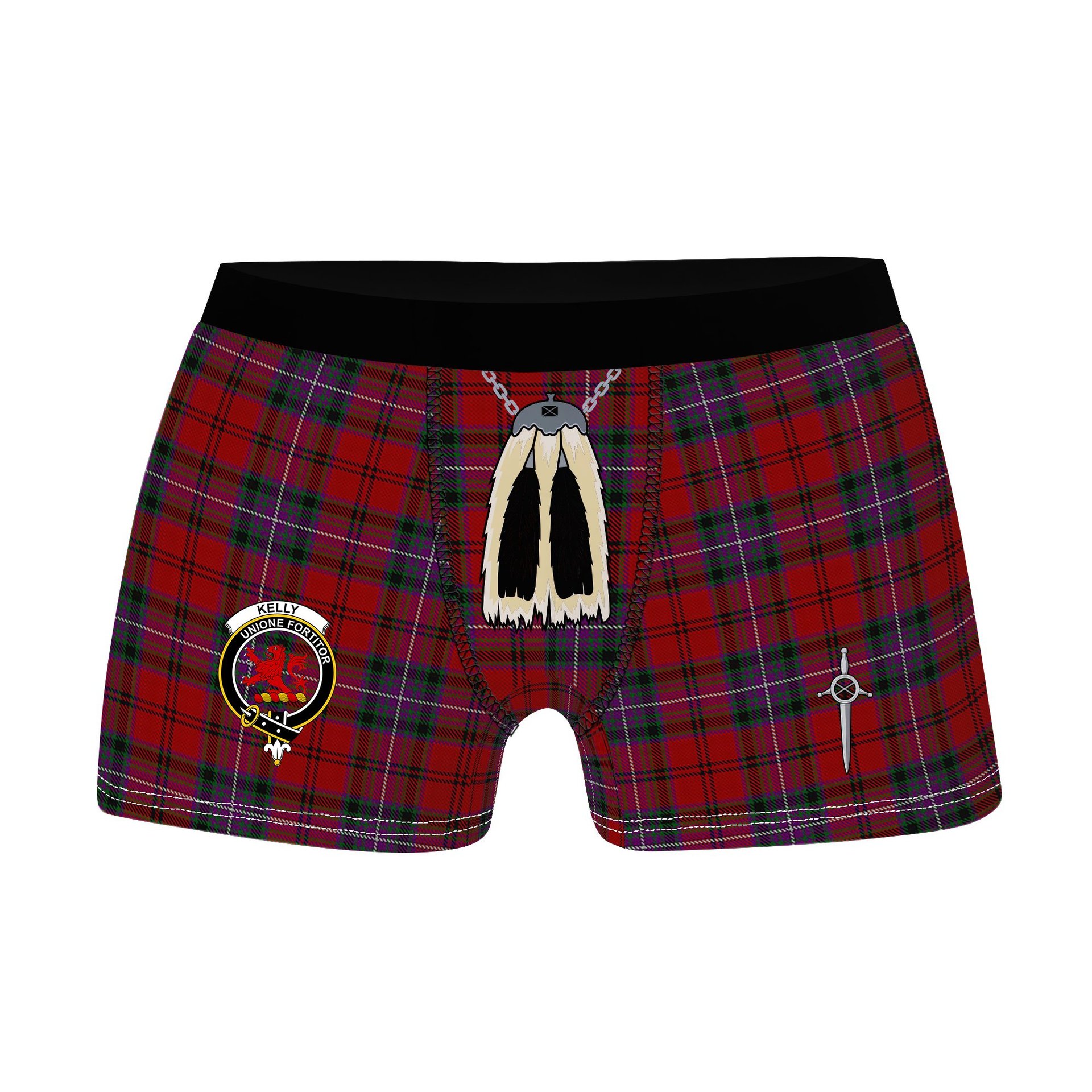 ScotsTee Shop Scottish Kelly of Sleat Red Clan Crest Highland Kilt Sporran Tartan Boxer Briefs