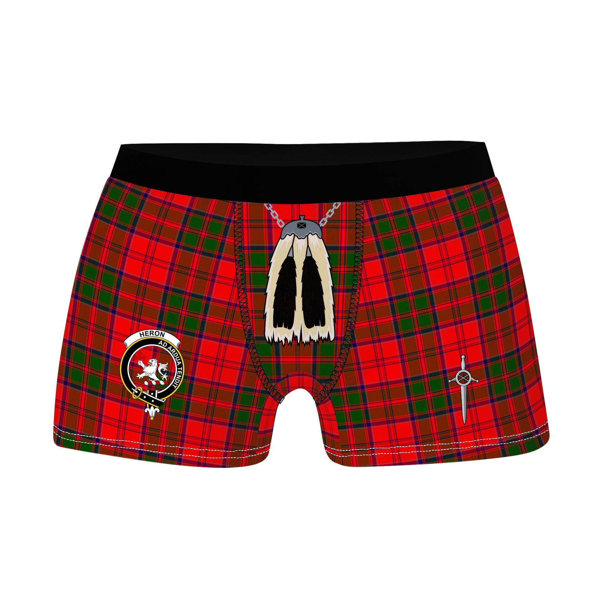 ScotsTee Shop Scottish Heron Clan Crest Highland Kilt Sporran Tartan Boxer Briefs